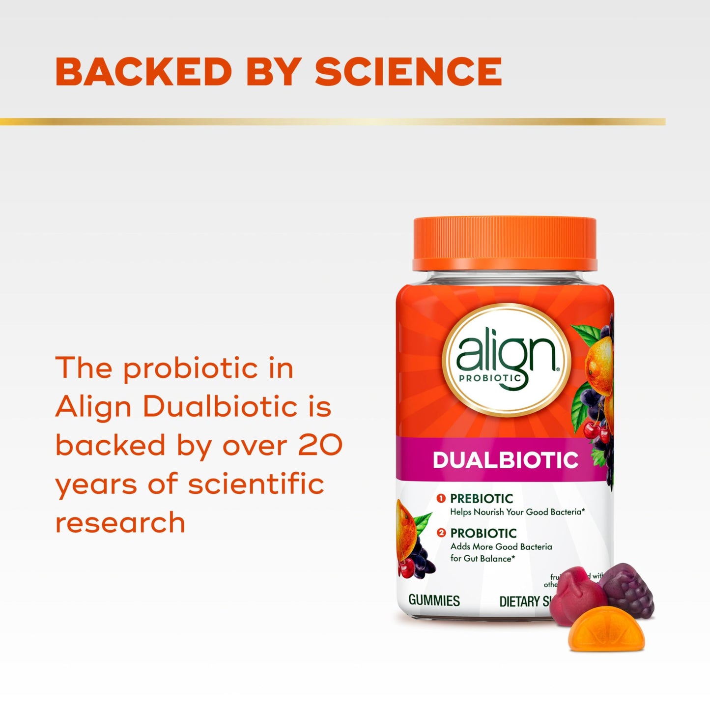 Align Dualbiotic Prebiotics and Probiotics Gummies, 60 Count