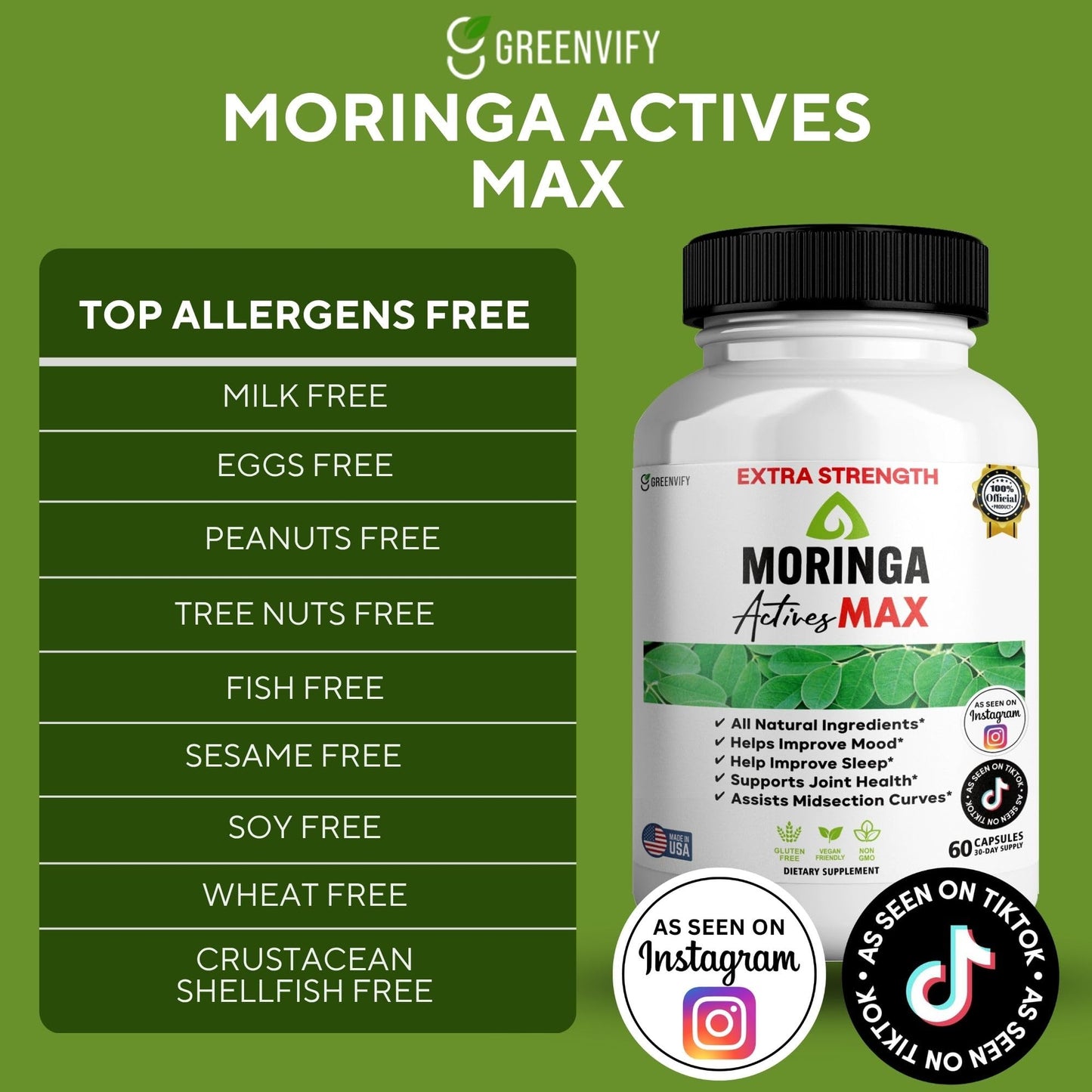 GREENVIFY Moringa Actives Max Dietary Supplement Capsules 600