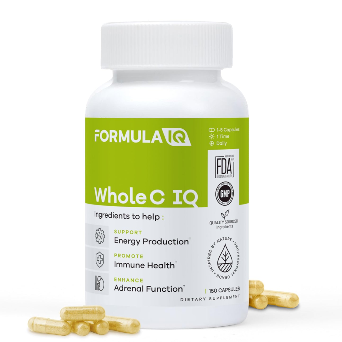 FIQ Formula IQ Whole C IQ Natural Vitamin C with Amla Fruit Extract, Iron, Energy & Immune Support from Whole Food Sources, High Absorption Vitamin C Capsules, 90 Capsules