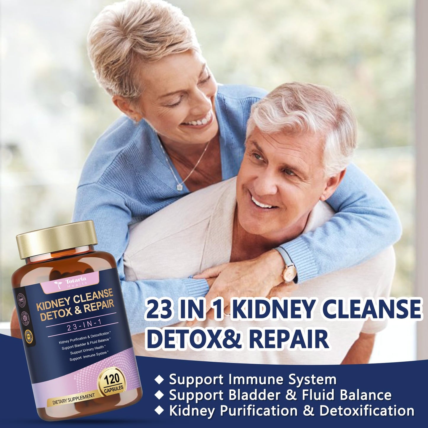 Totaria Kidney Cleanse Detox & Repair, Advanced Kidney Support Supplement - Cranberry & Chanca Piedra Capsules, 120 Count