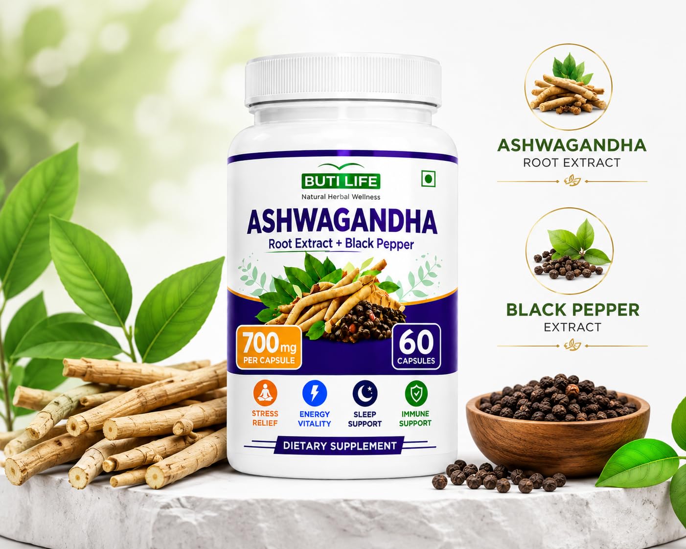 BUTI LIFE Ashwagandha Supplements 2100mg Stress & Mood Support Capsules 60 Count