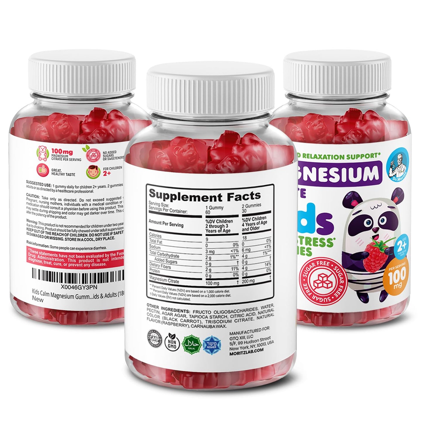 DR. MORITZ Sugar-Free Calm Magnesium Gummies - Magnesium Citrate - Raspberry Flavor - Non-GMO - 120 Gummies