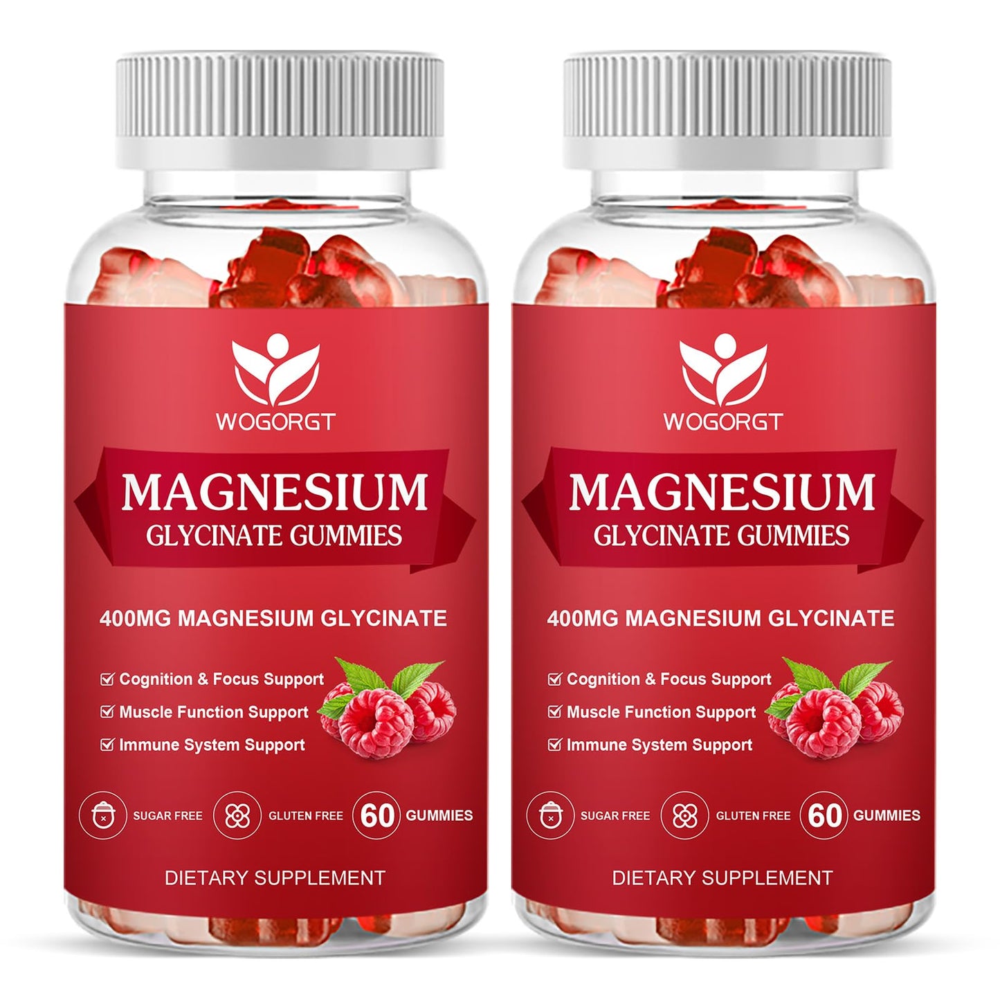WOGORGT Magnesium Glycinate Gummies - 400mg Magnesium Glycinate with Vitamin D, B6, and CoQ10, Sugar Free, 120 Gummies