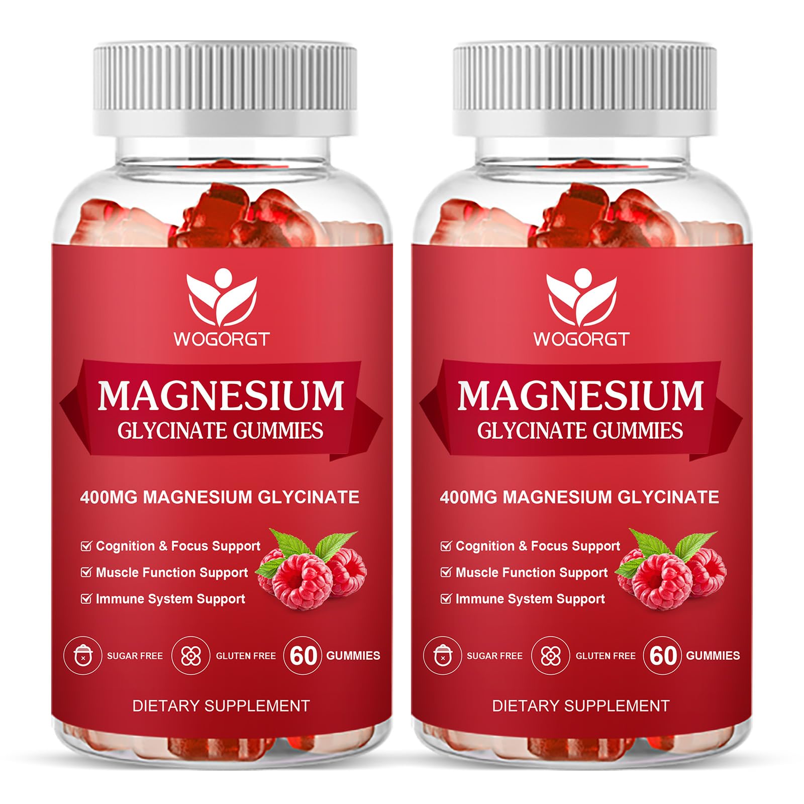 WOGORGT Magnesium Glycinate Gummies - 400mg Magnesium Glycinate with Vitamin D, B6, and CoQ10, Sugar Free, 120 Gummies