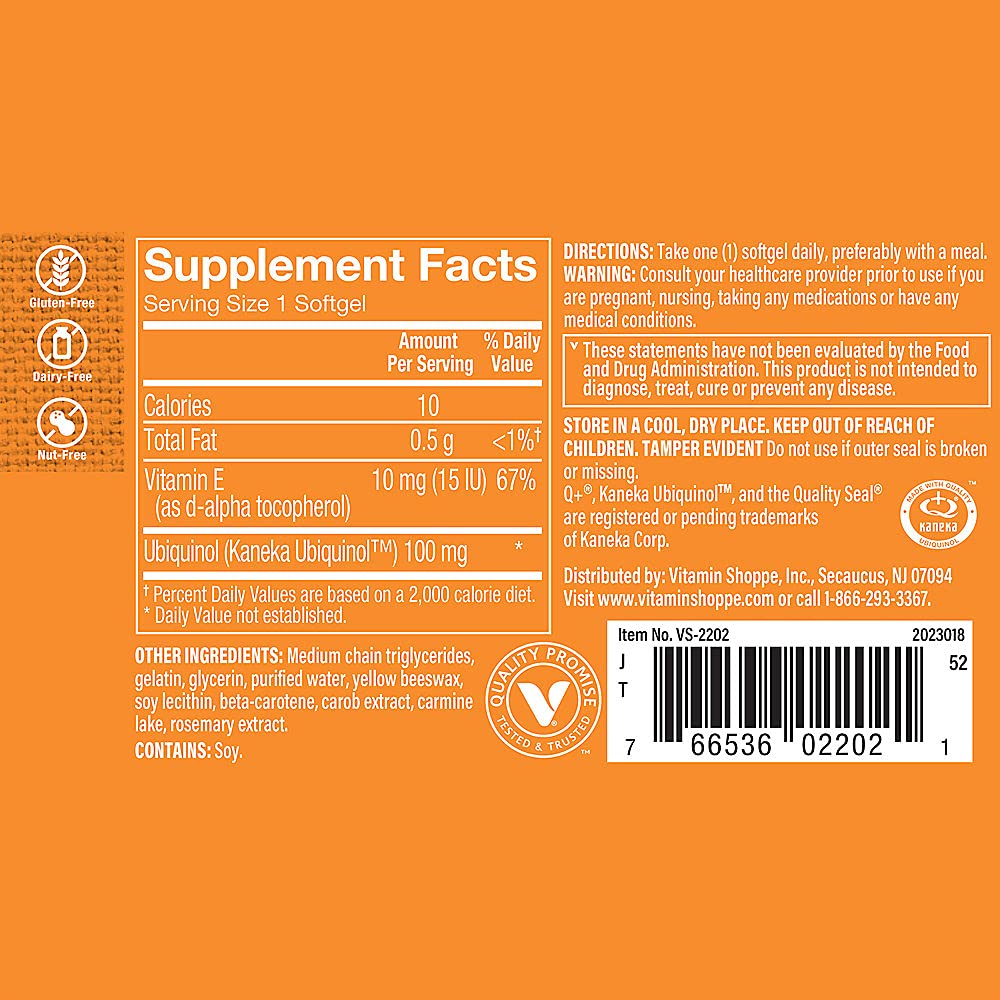 The Vitamin Shoppe Ubiquinol CoQ-10 100mg Softgels 30 Count