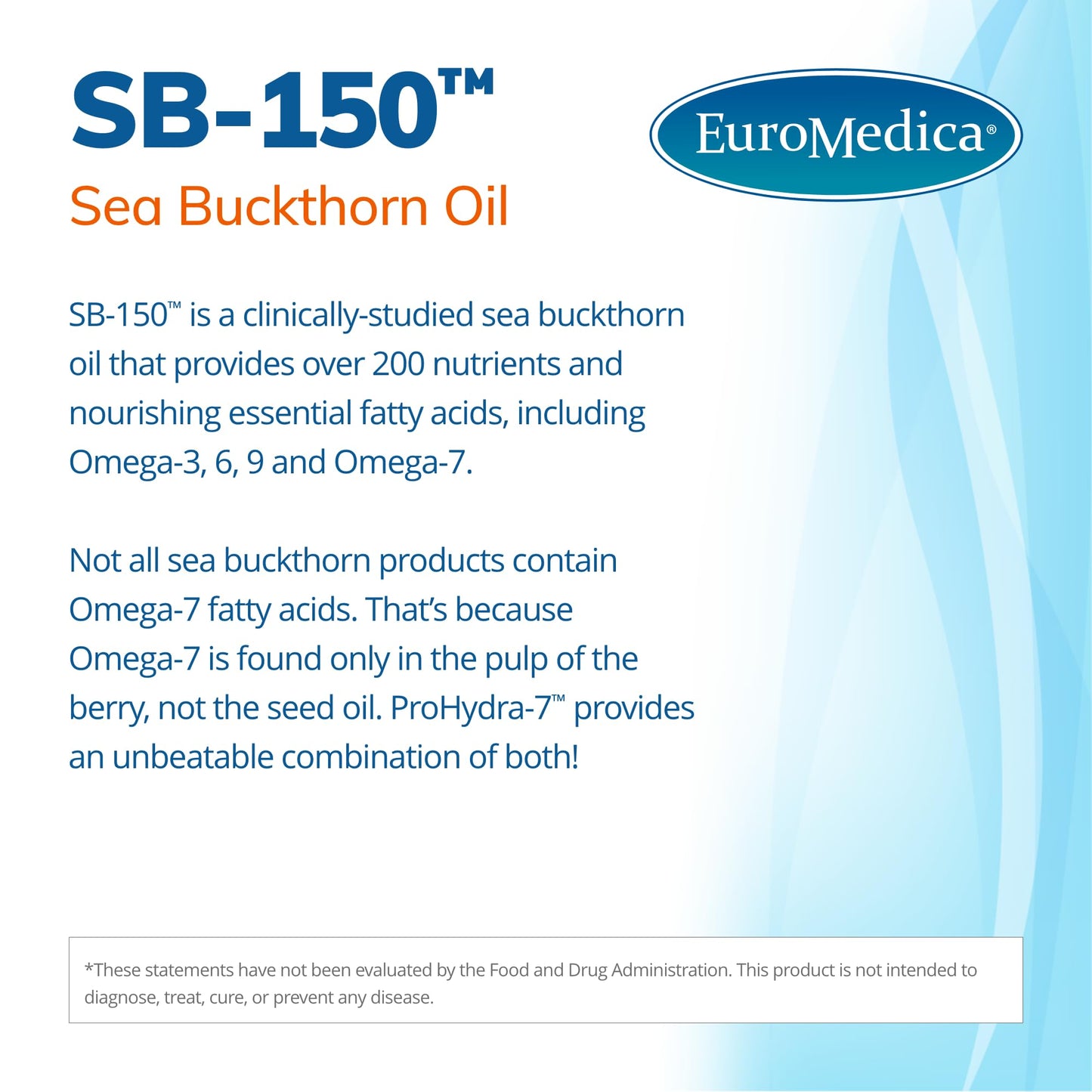 EuroMedica ProHydra-7 Skin Health Support Supplement with Omega-7 Sea Buckthorn Oil Softgels 120