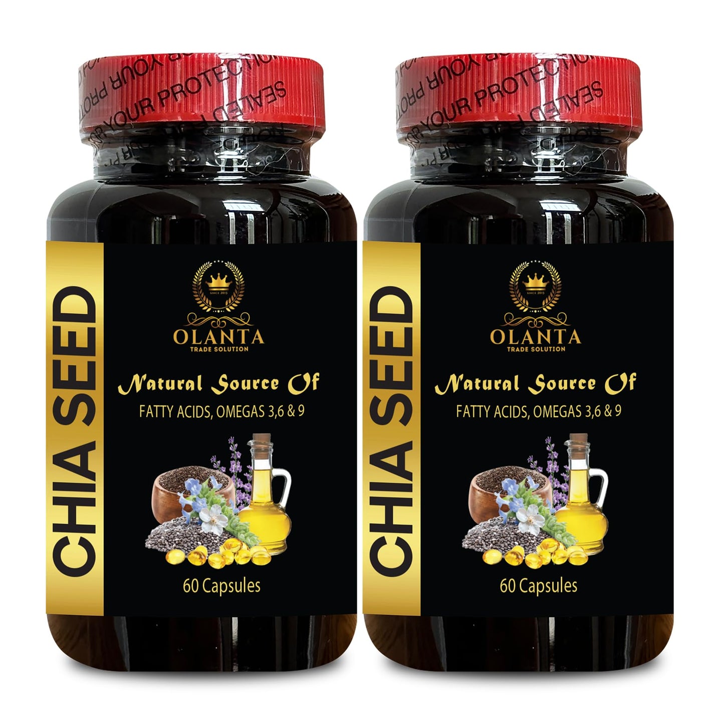 OLANTA TRADE SOLUTION Chia Seed Supplement - Plant-Based Omega-3 and Vegan Protein, Salvia Hispanica, Organic with Omega-3-6-9, Capsule, 120 Count