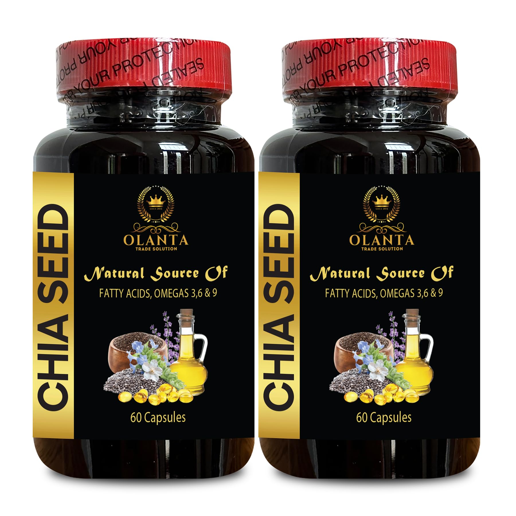 OLANTA TRADE SOLUTION Chia Seed Supplement - Plant-Based Omega-3 and Vegan Protein, Salvia Hispanica, Organic with Omega-3-6-9, Capsule, 120 Count