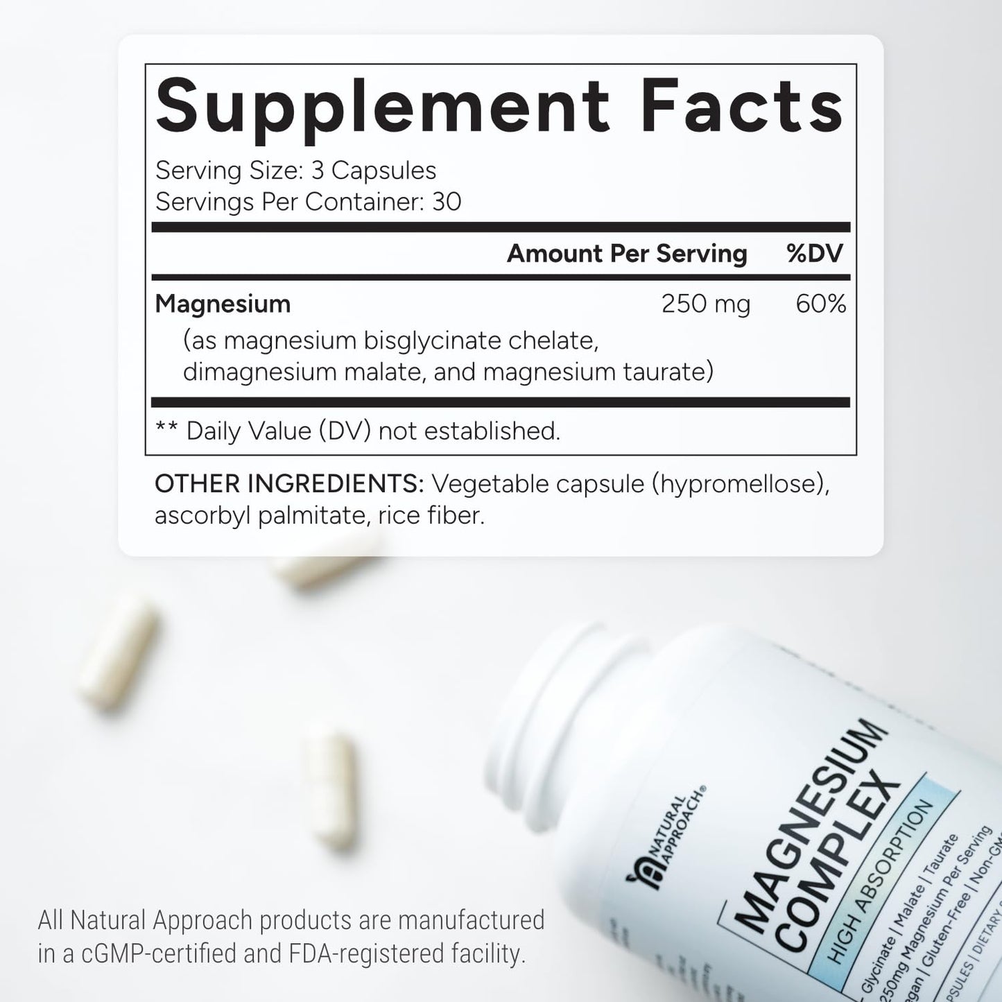 Natural Approach High Absorption Magnesium Complex with Glycinate, Malate & Taurate, 90 Capsules