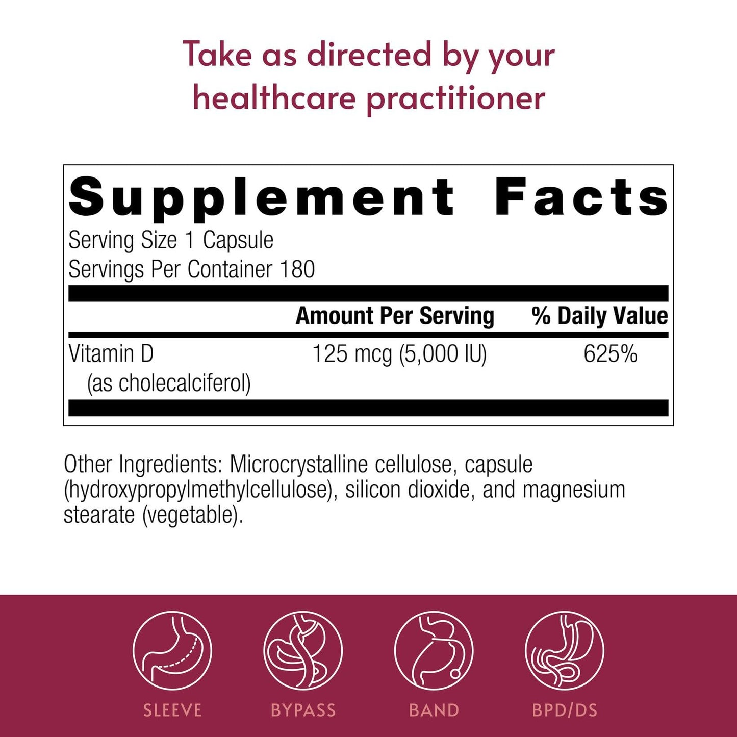 Bariatric Advantage Vitamin D3 5,000 IU Capsule, 180 Capsules