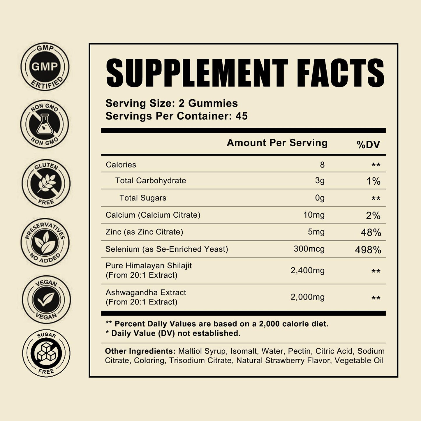 esverco Shilajit Gummies 2400mg Supplement for Adults Strawberry flavor Gummy 90 Count