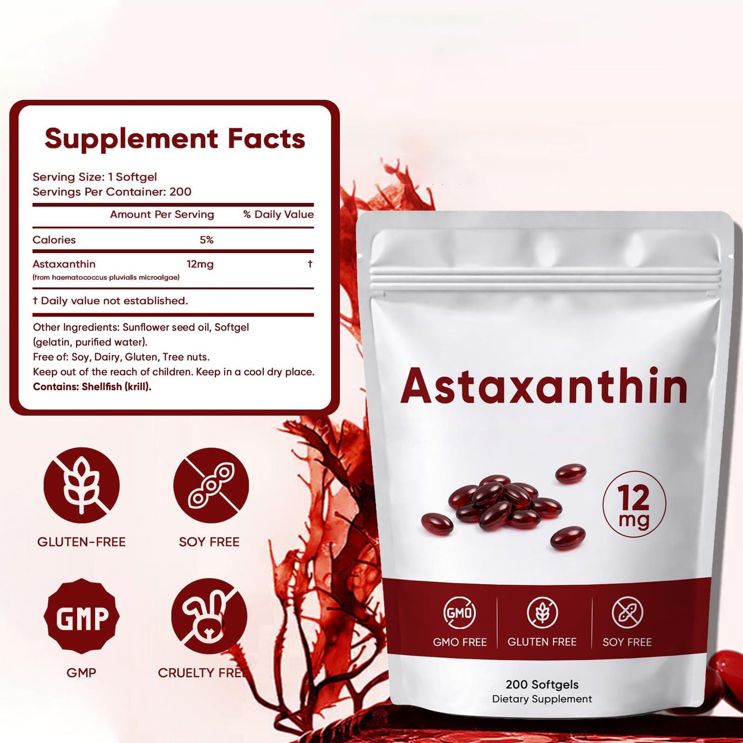 Awjsde Astaxanthin 12mg Softgels, 1 Count