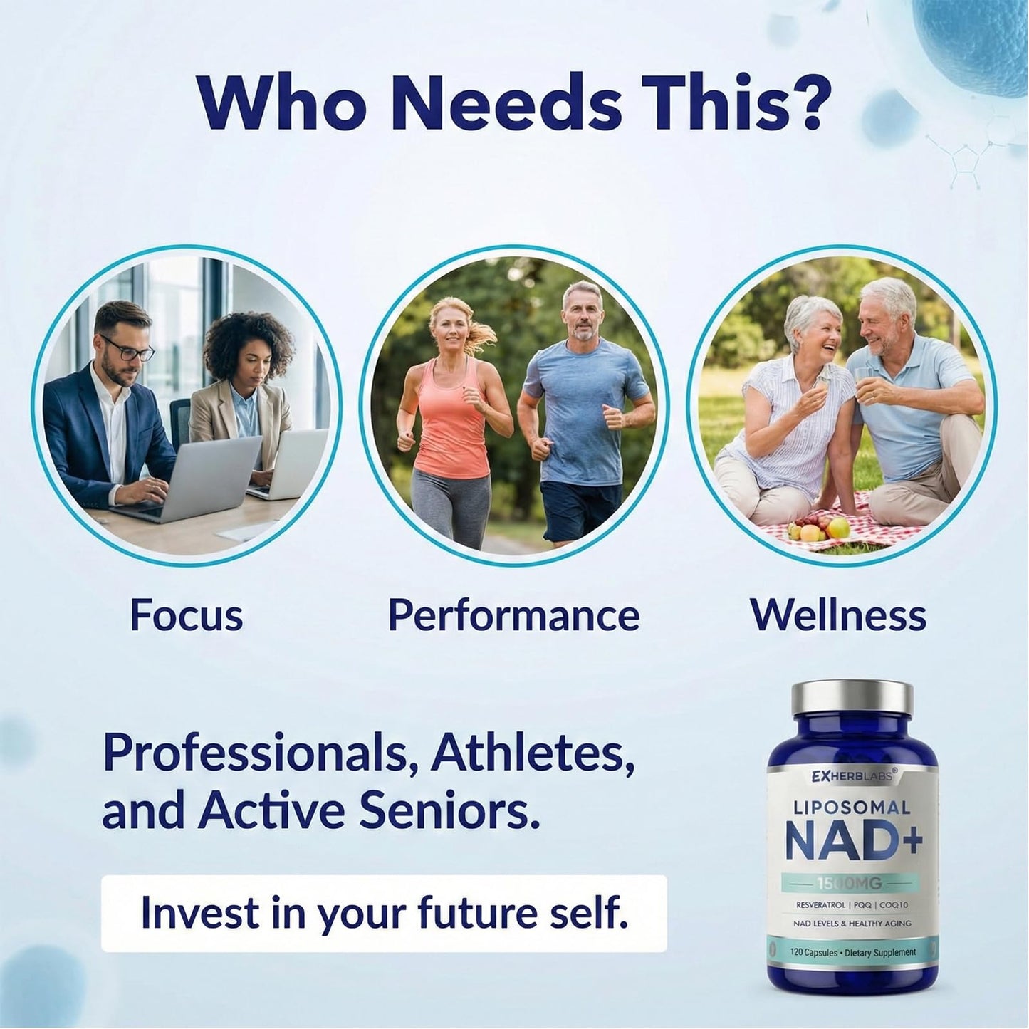 EXHERBLABS NAD+ Supplement 1500 mg with Resveratrol, Advanced Liposomal NAD+ for Cellular Energy & Healthy Aging, Vegan, 120 Capsules