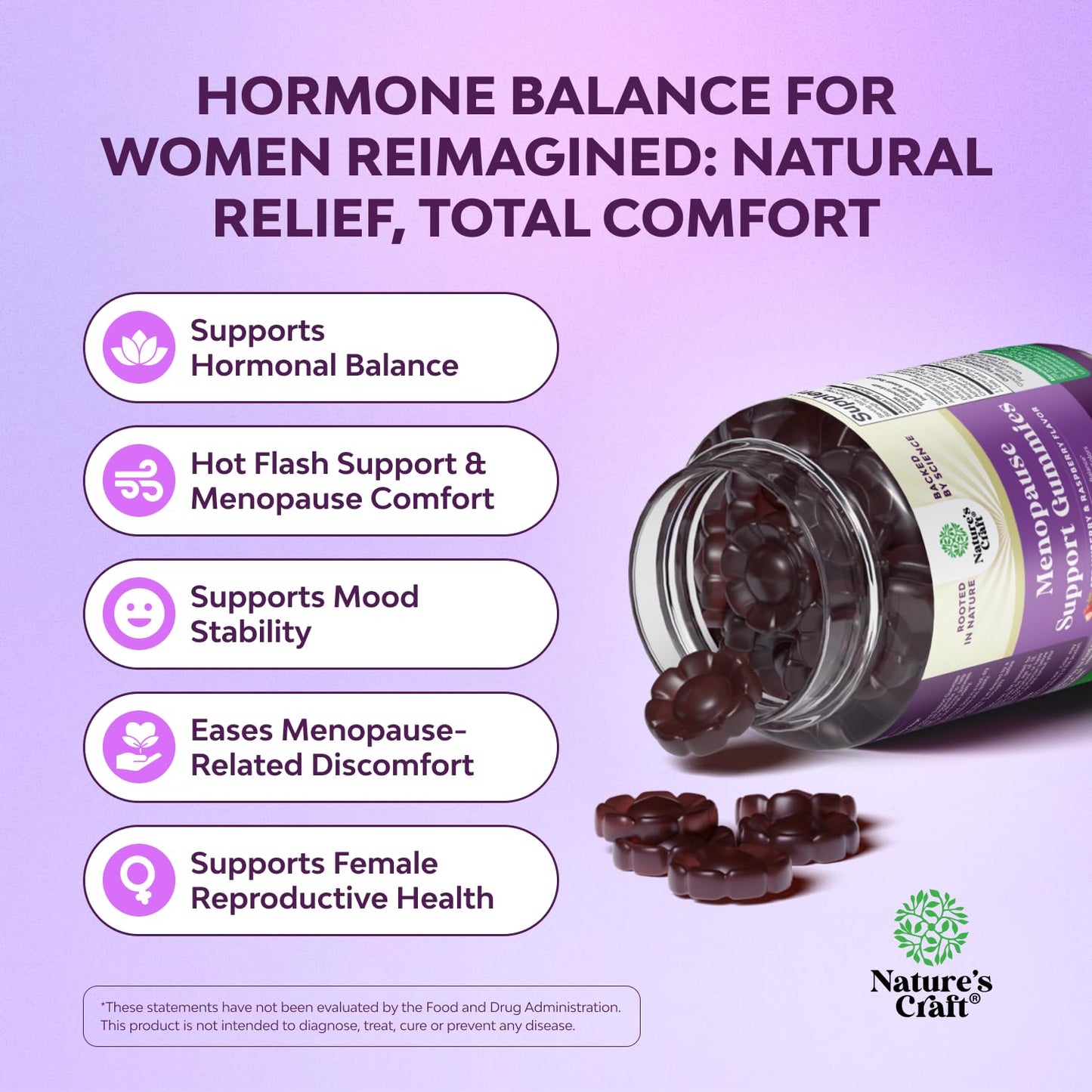 Natures Craft Womens Menopause Gummies with Dong Quai and Ashwagandha, 60 Gummies