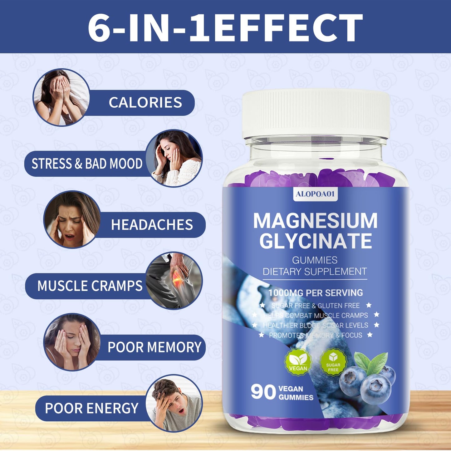 ALOPOA01 Magnesium Glycinate Gummies 1000mg, 90 Count