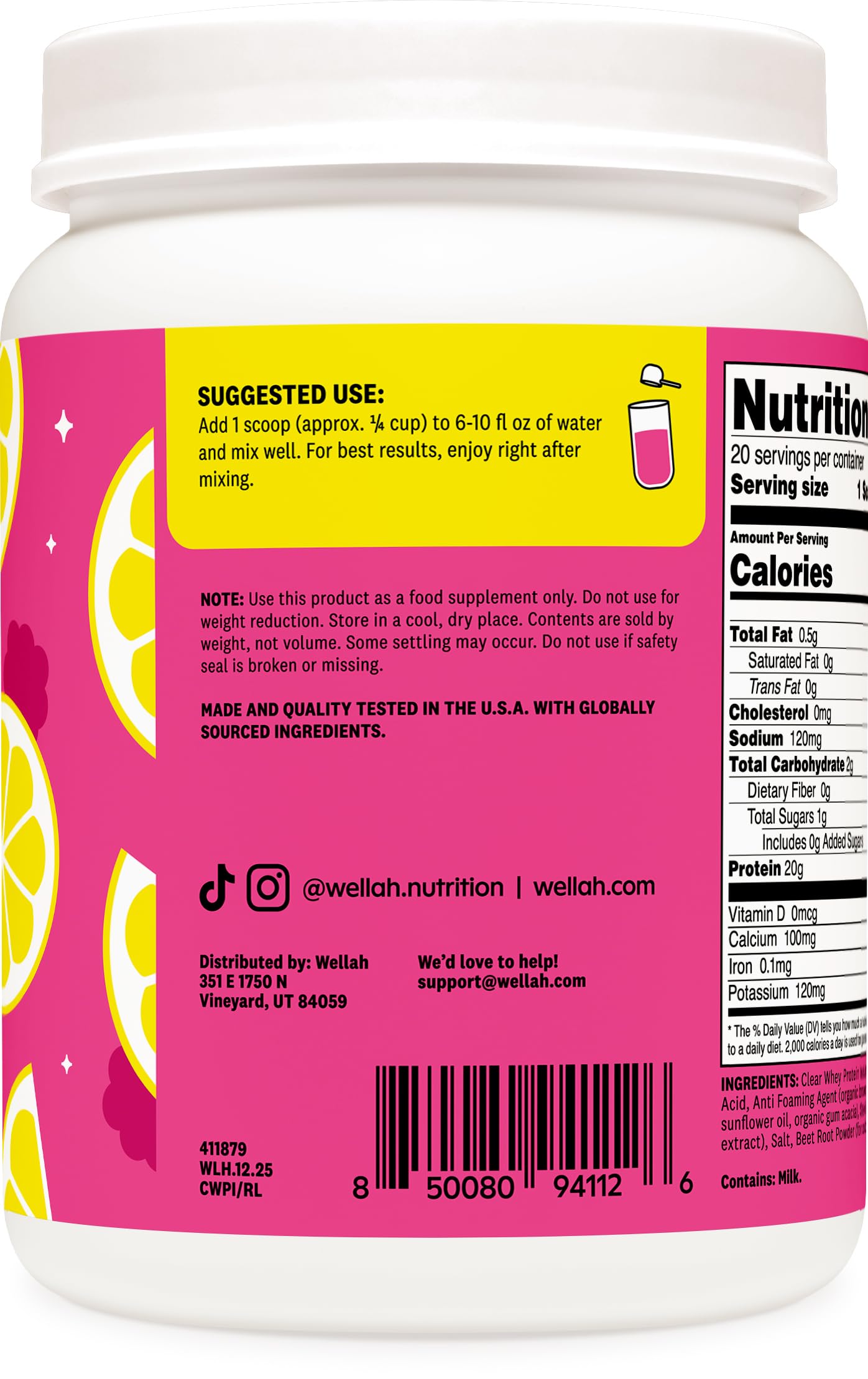 Wellah Clear Whey Protein Isolate Powder 19.5 Servings
