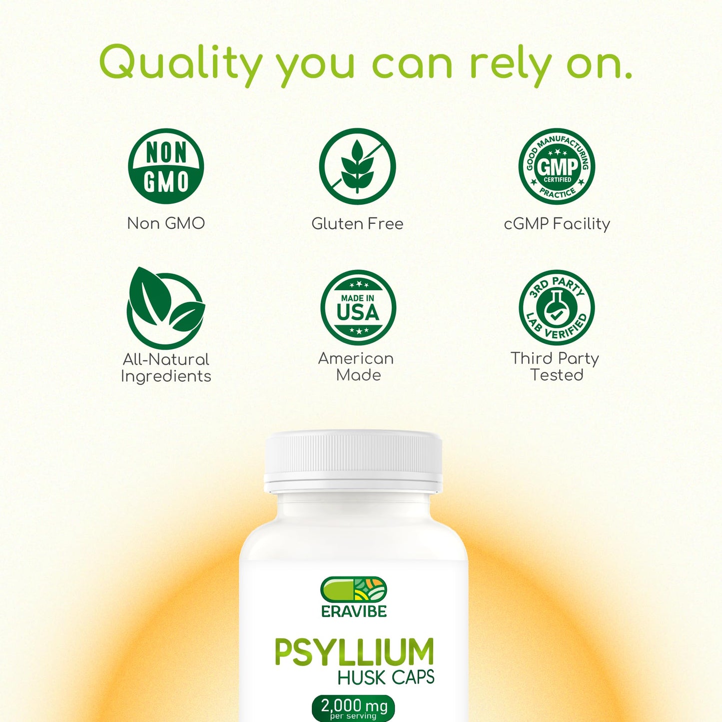 ERAVIBE Psyllium Husk with Probiotics 100 Million CFUs Fiber Supplement for Digestive and Gut Support Capsule 200 Count