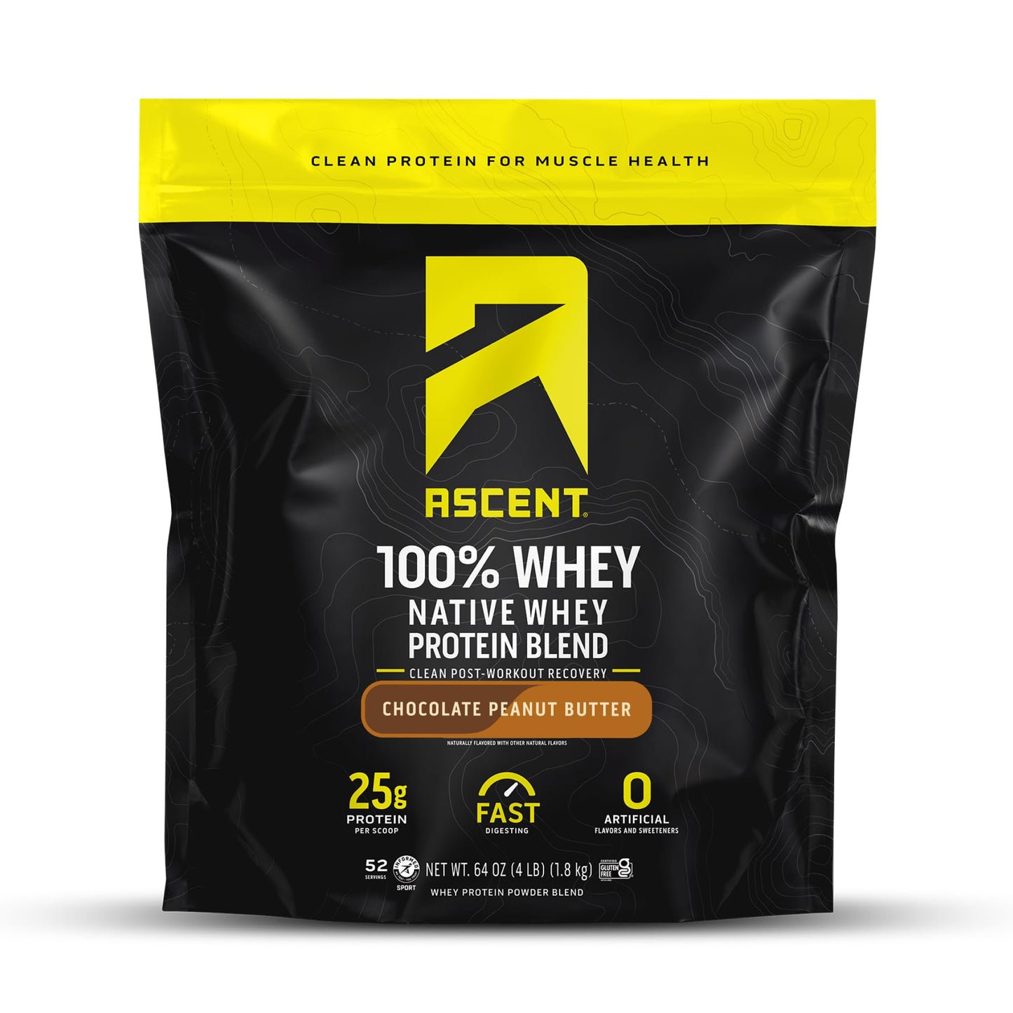 Ascent 100% Whey Protein Powder Post Workout Whey Protein Isolate, Chocolate Peanut Butter, 64