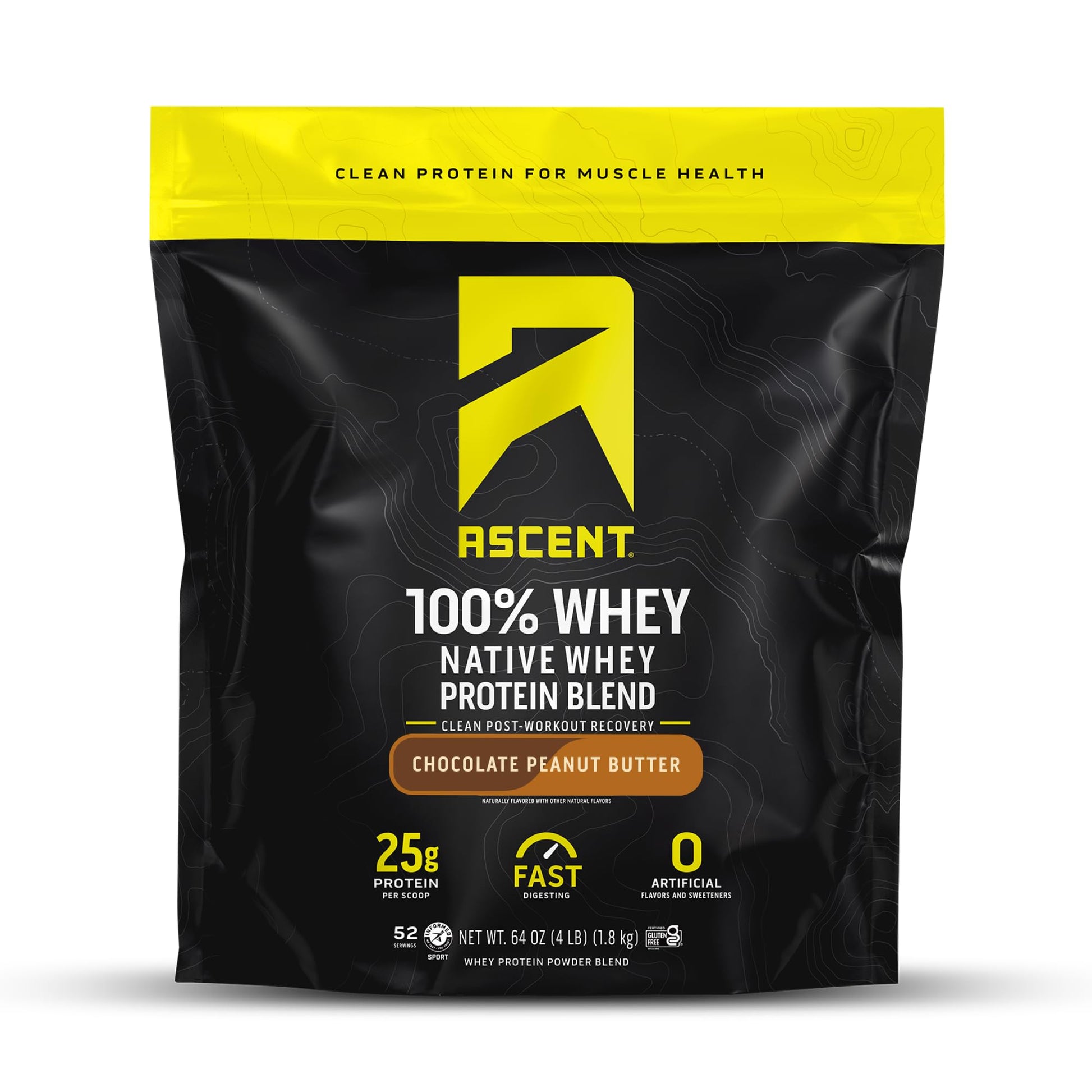 Ascent 100% Whey Protein Powder Post Workout Whey Protein Isolate, Chocolate Peanut Butter, 64