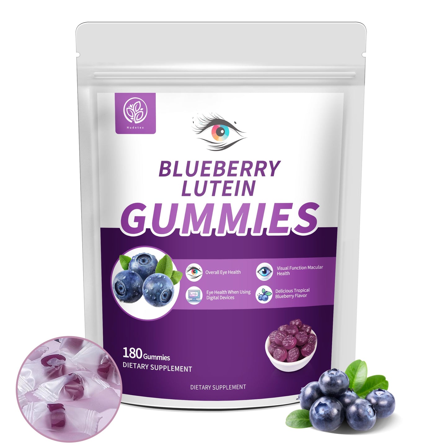 Hudetex Blueberry Lutein Eye Vitamins Gummies 180 Count
