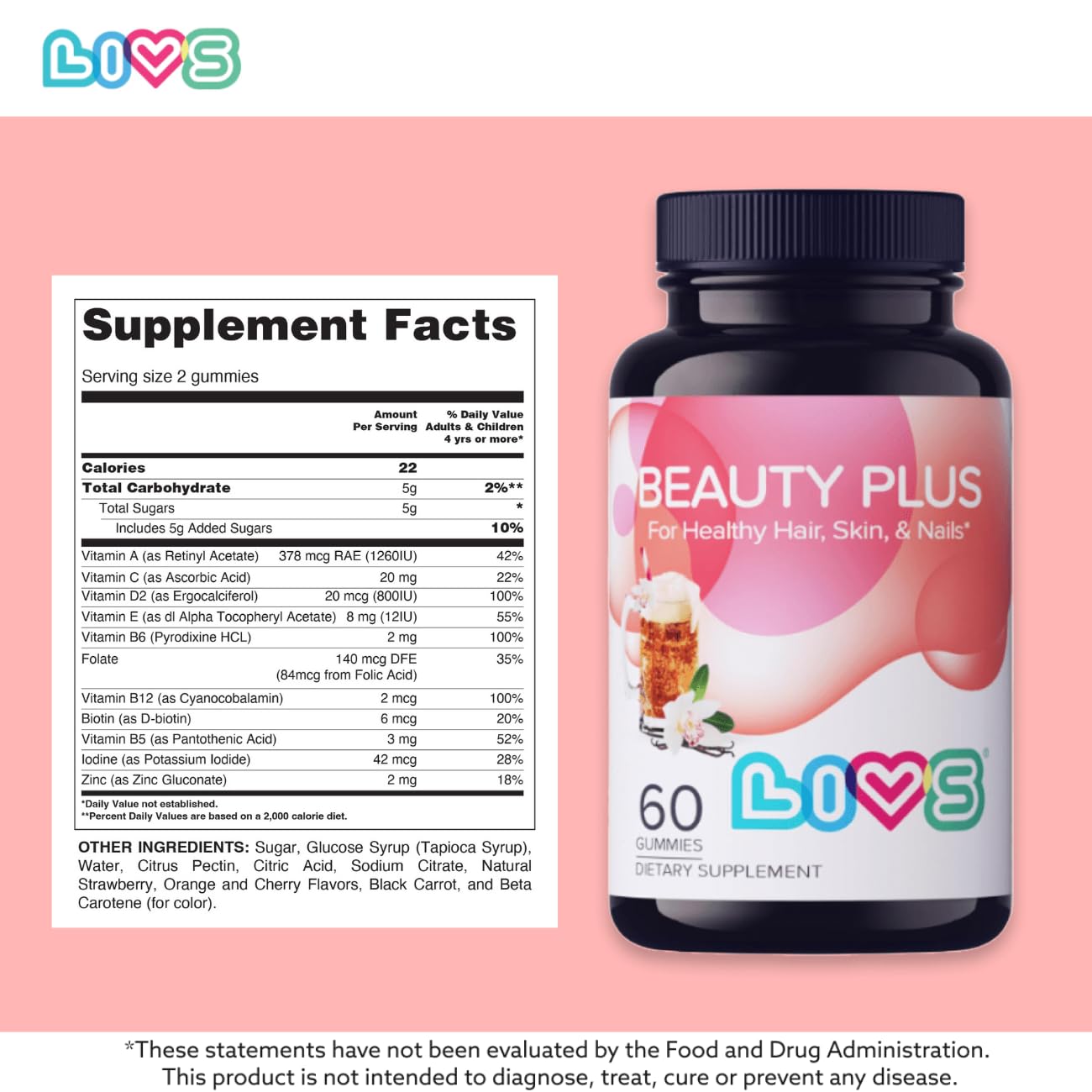 LIVS Beauty Plus Biotin Gummy Vitamins - 60 Gummies