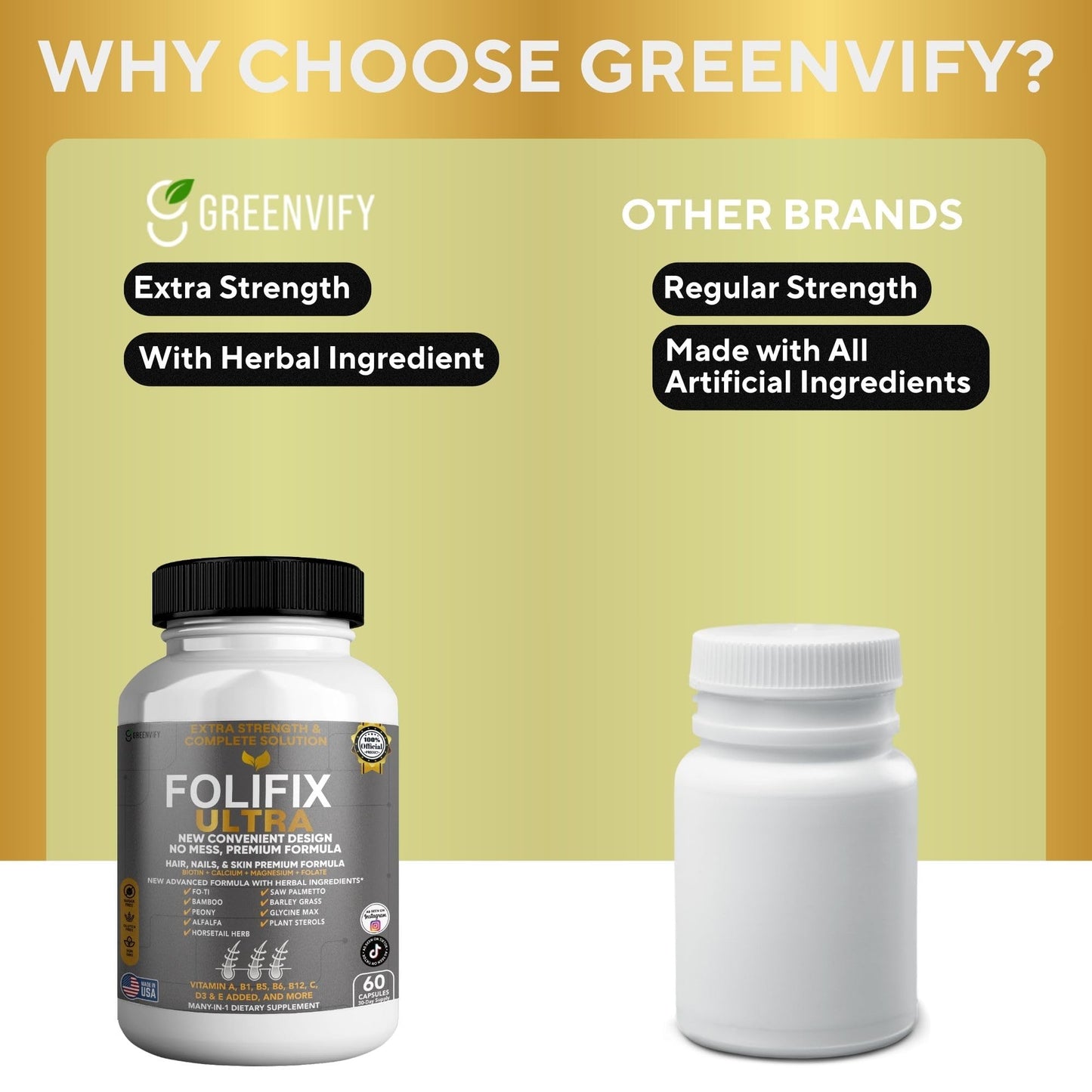 GREENVIFY FoliFix Ultra Hair, Nails & Skin Supplement Capsule, 60 Capsules