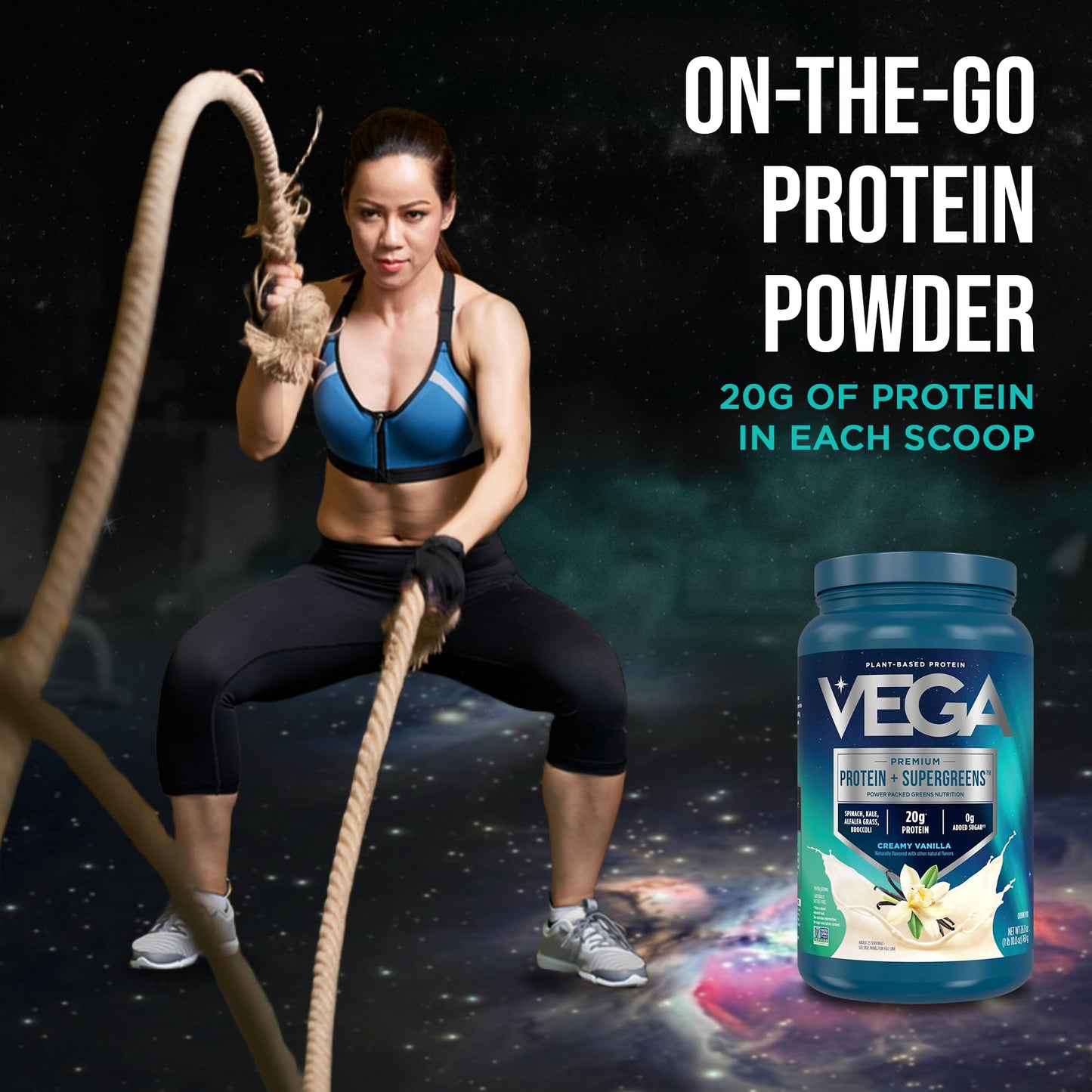 Vega Premium Protein + Supergreens Protein Powder, Creamy Vanilla, 26.8 oz