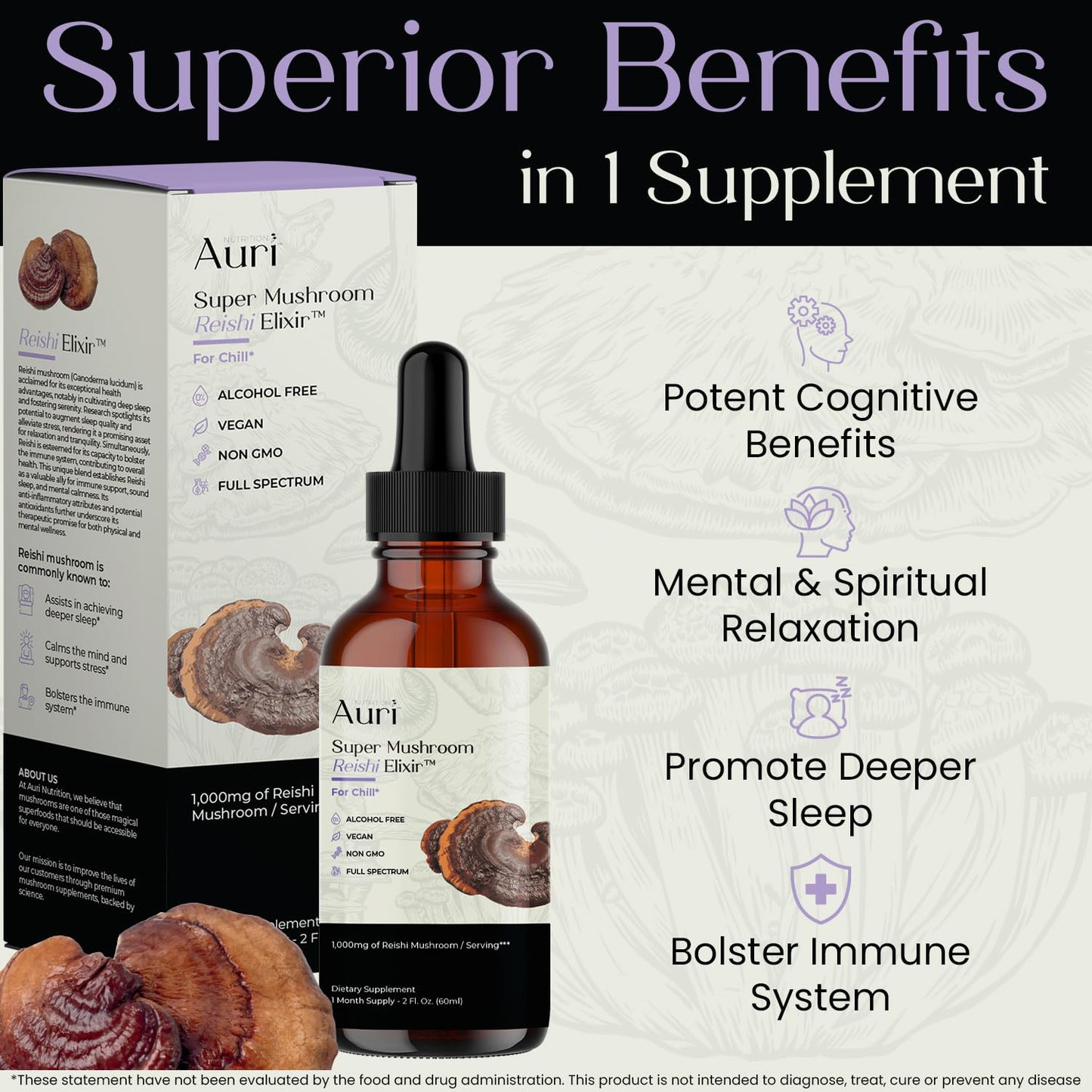 Auri Reishi Super Mushroom Elixir Capsules 72 Count