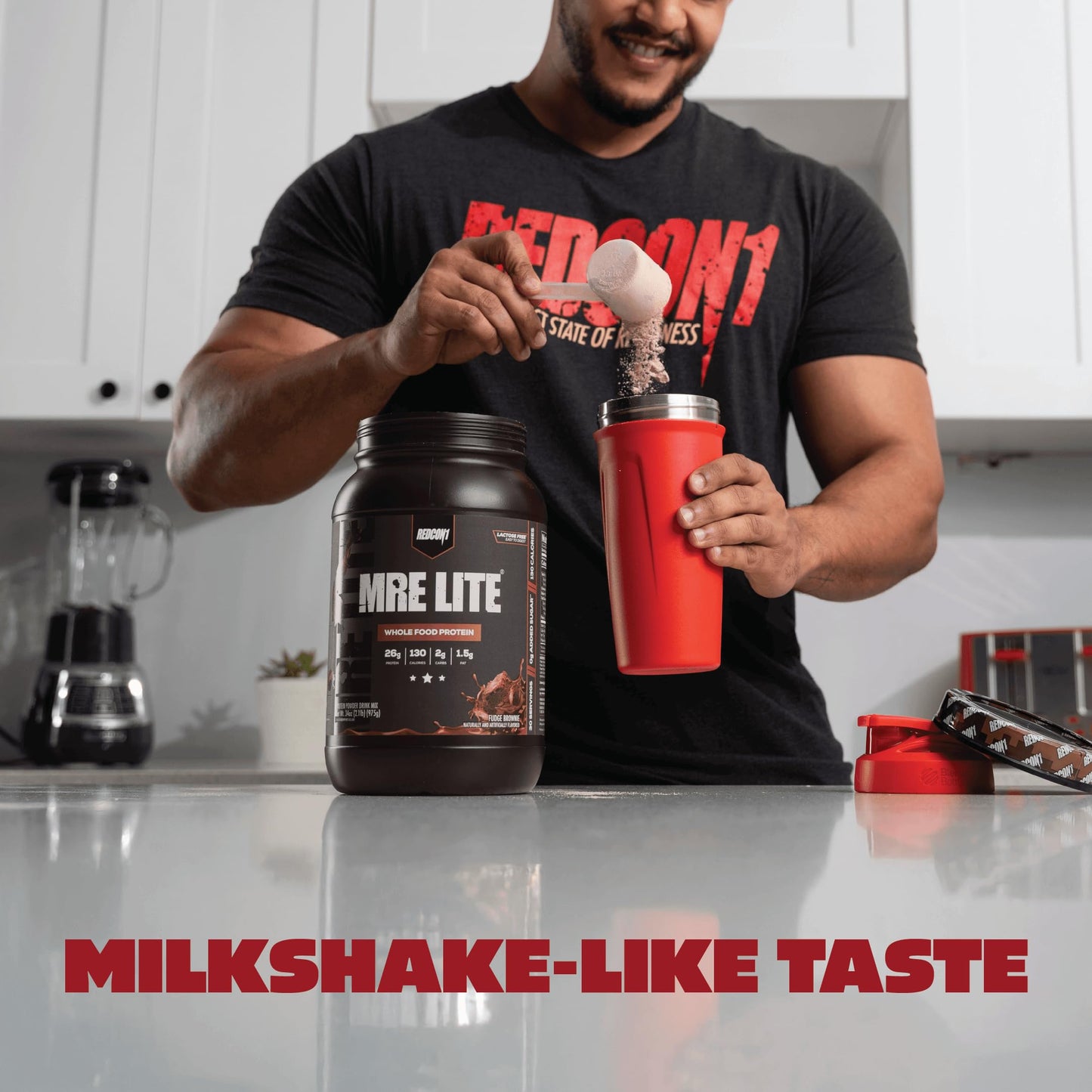 REDCON1 MRE LITE Whole Food Protein Powder, Fudge Brownie - Lactose Free & Sugar Free Meal Replacement with Animal Protein Blends - Easy to Digest Formula - 2g Carb per Serving, 34.4 oz