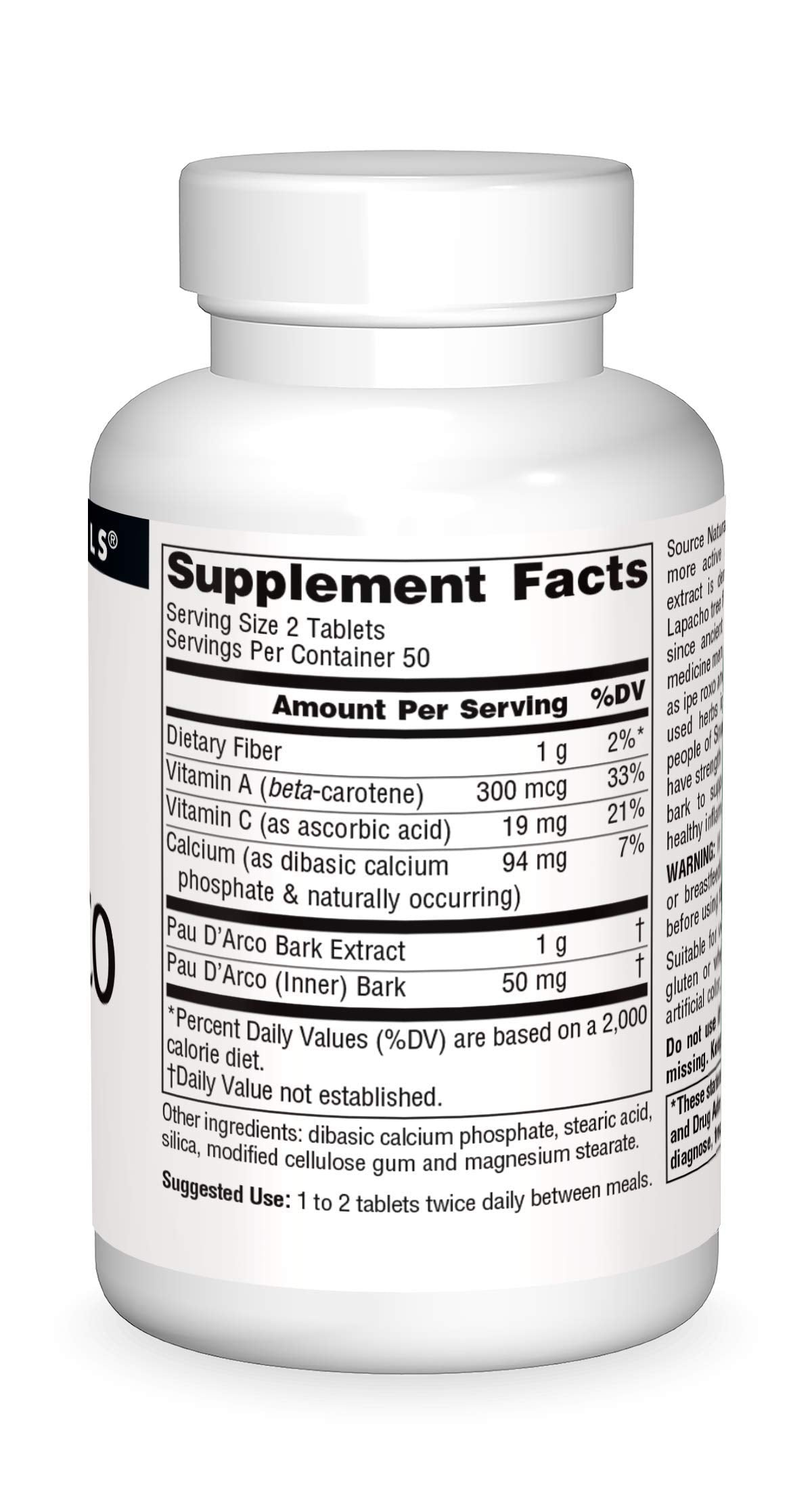 Source Naturals PAU D'Arco Extract Dietary Supplement 100 Tablets