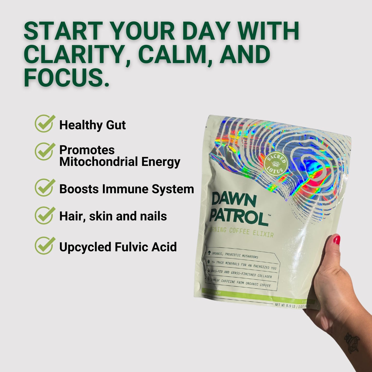 Sacred Lotus Dawn Patrol Morning Mushroom Coffee Elixir Powder 13.62 Ounce