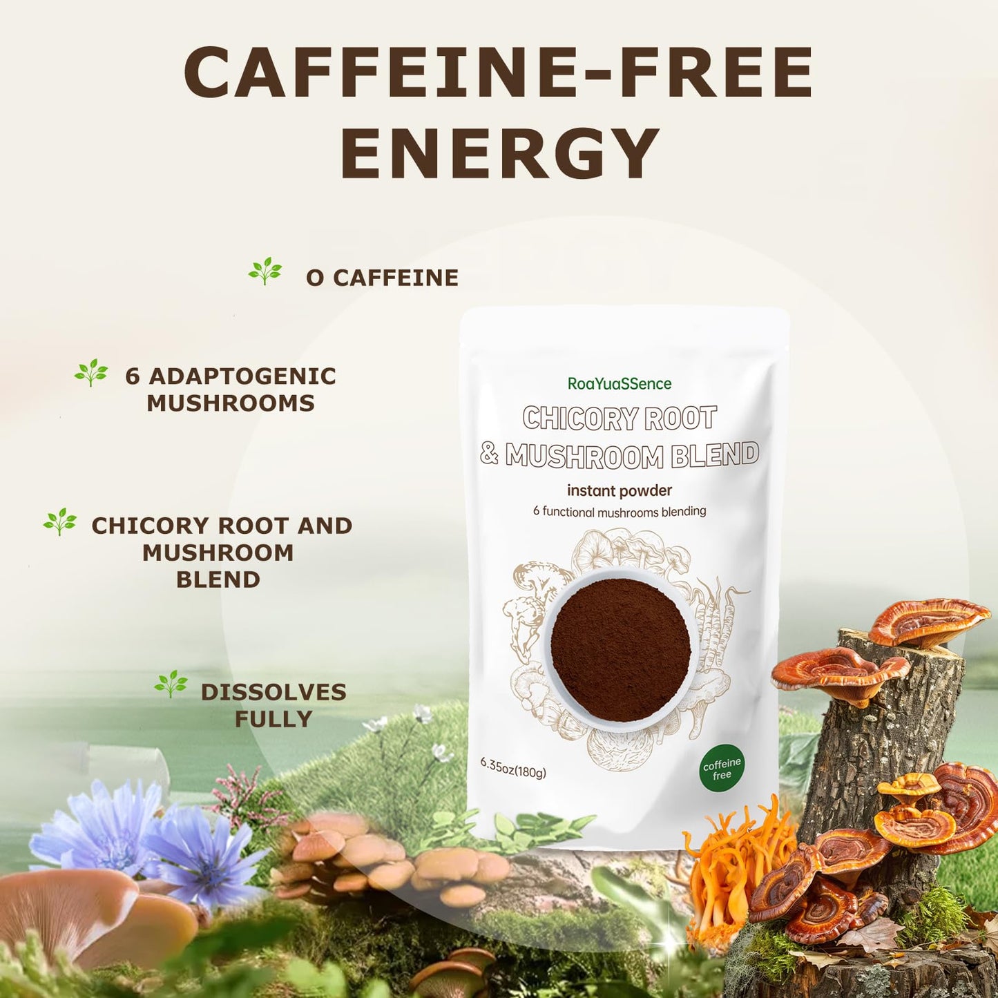 RoaYuaSSence Chicory Root and Mushroom Blend 6 Functional Mushrooms Powder 6.35