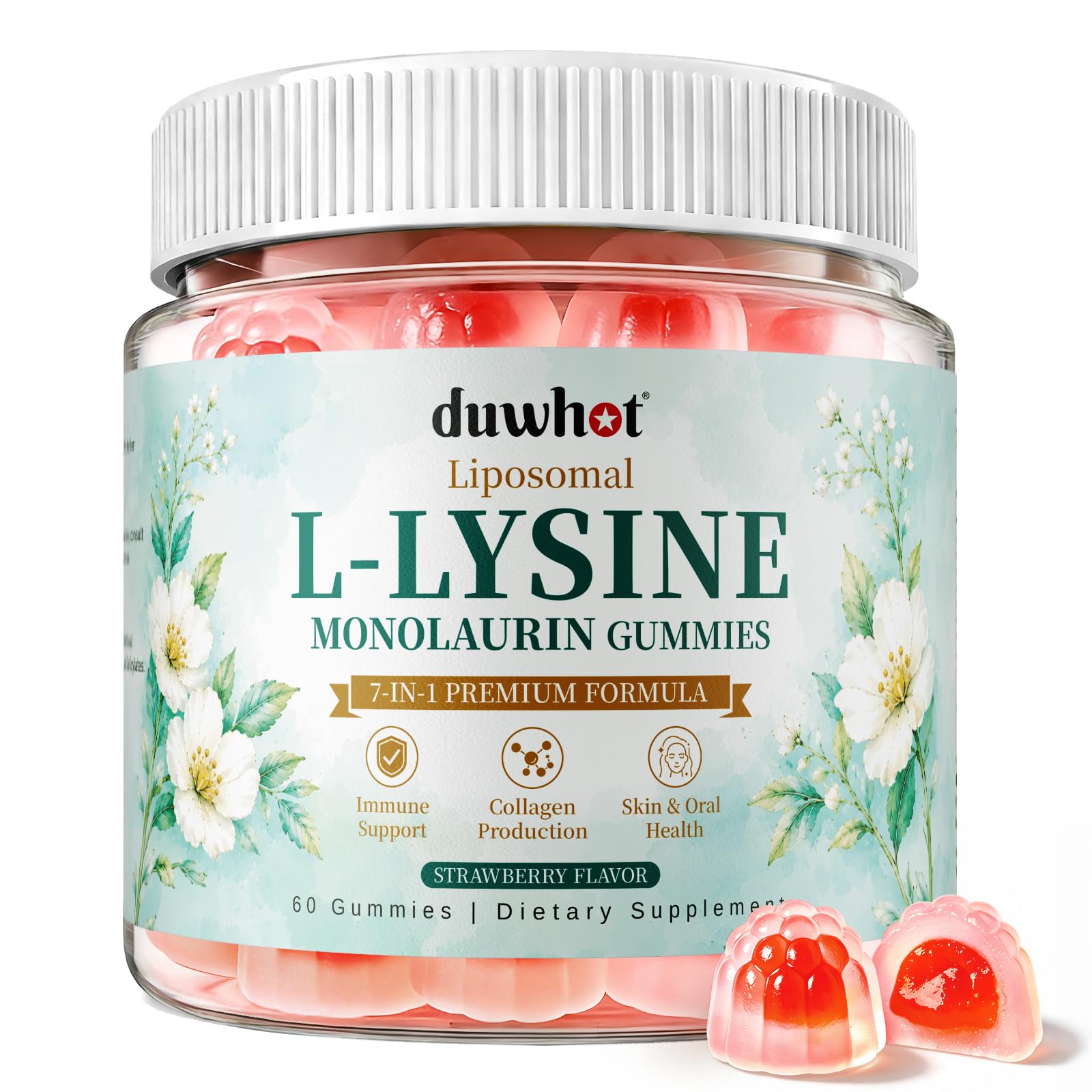duwhot Liposomal Lysine Monolaurin Gummies 1200mg, 60 Count