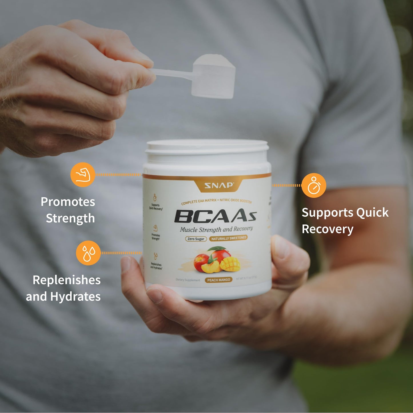 Snap Supplements BCAA Powder Essential Amino Acids, Peach Mango, 9.42 Ounce