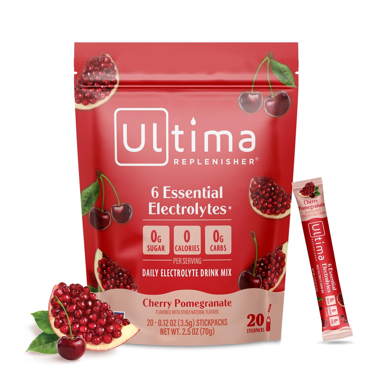 Ultima Replenisher Daily Electrolyte Powder, Cherry Pomegranate, 2.4 oz, 20 Stick Packs