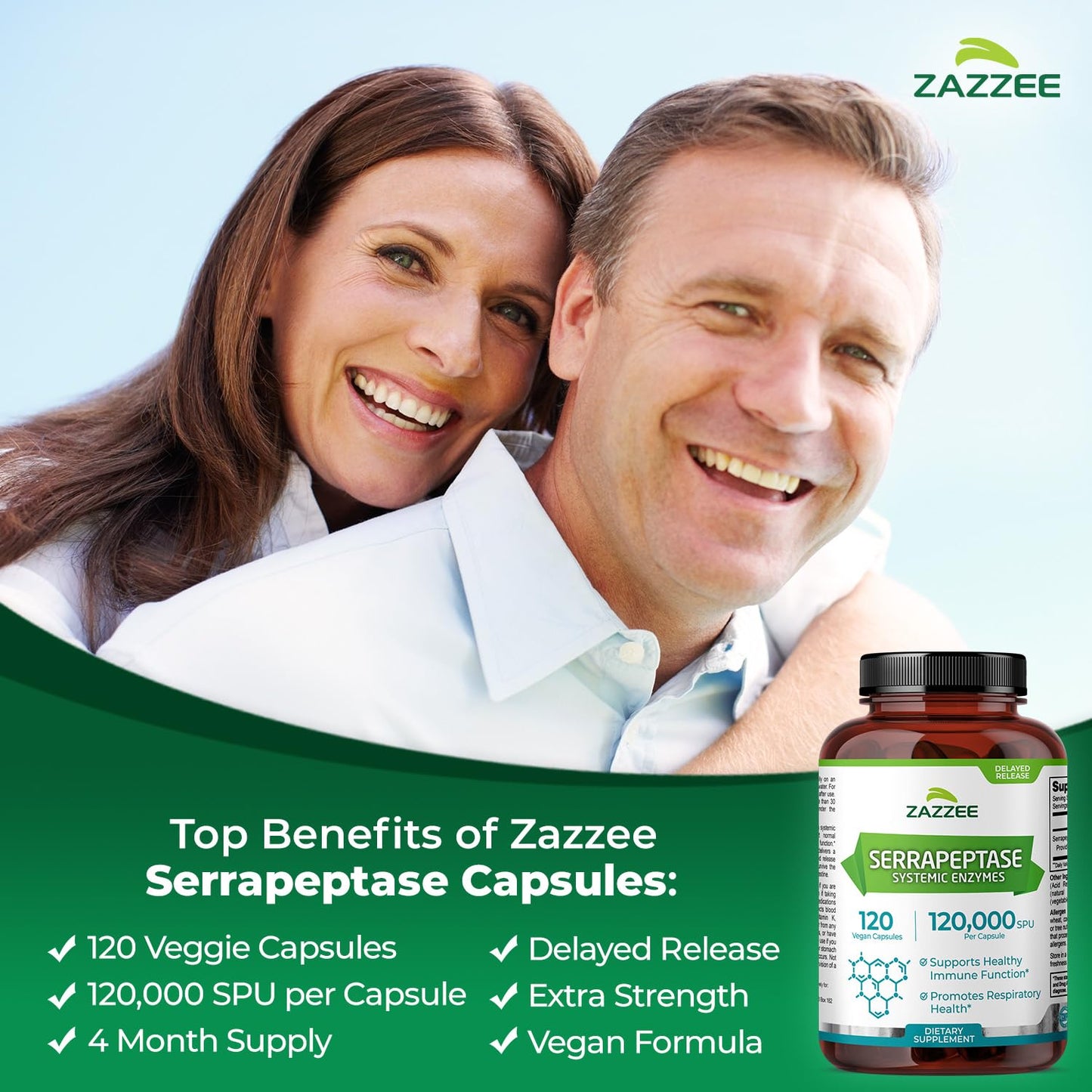 Zazzee Delayed Release Serrapeptase Capsule 120 Count