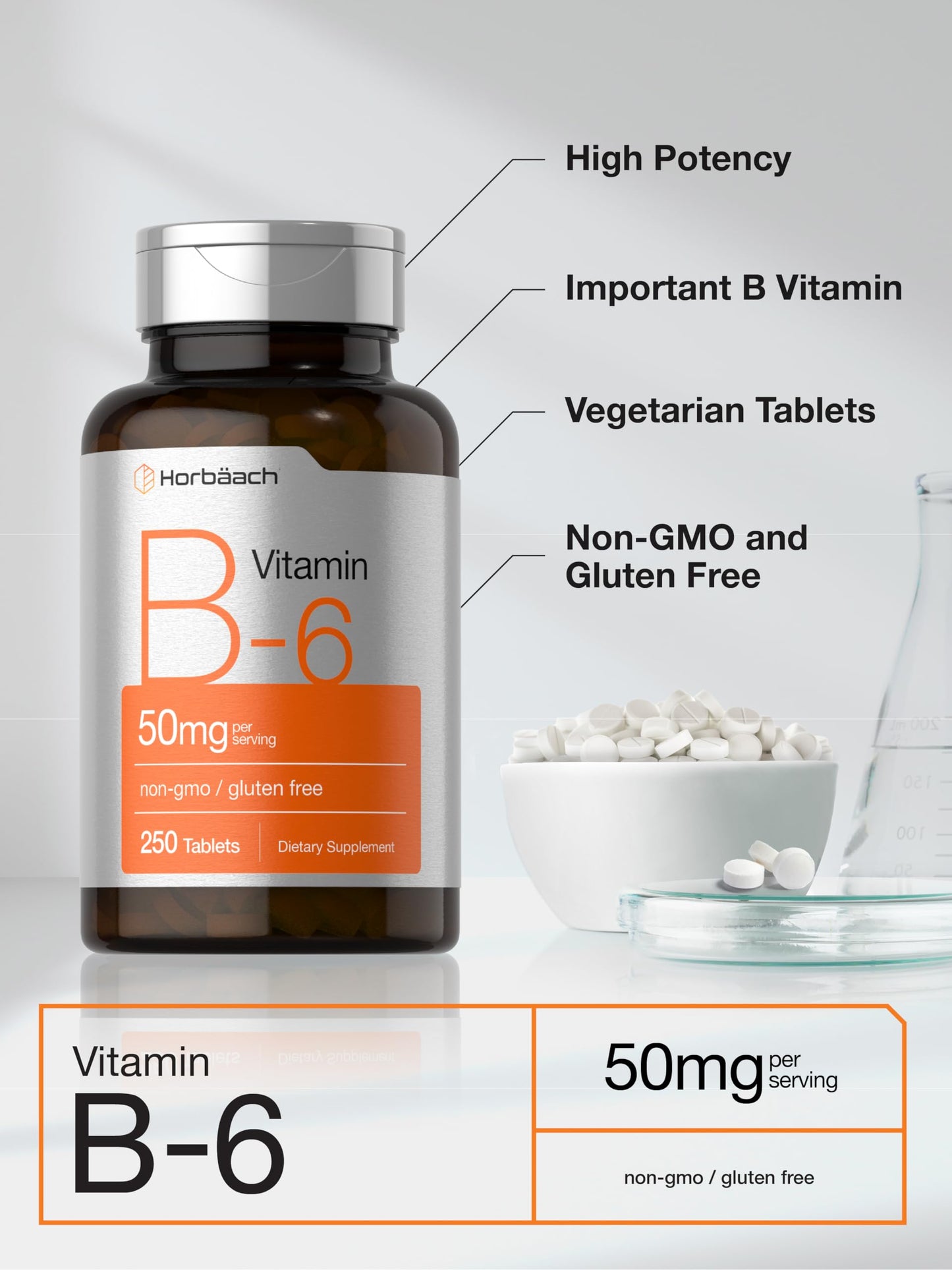 Horbäach Vitamin B6 50mg Tablet, 250 Tablets