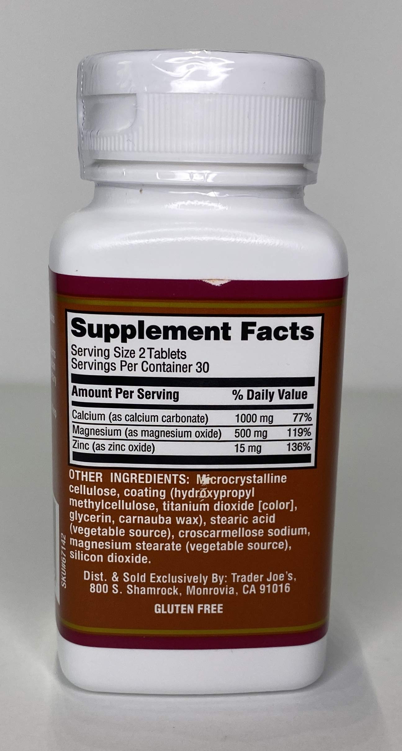 TJ's Calcium Magnesium & Zinc Tablets 60 Count