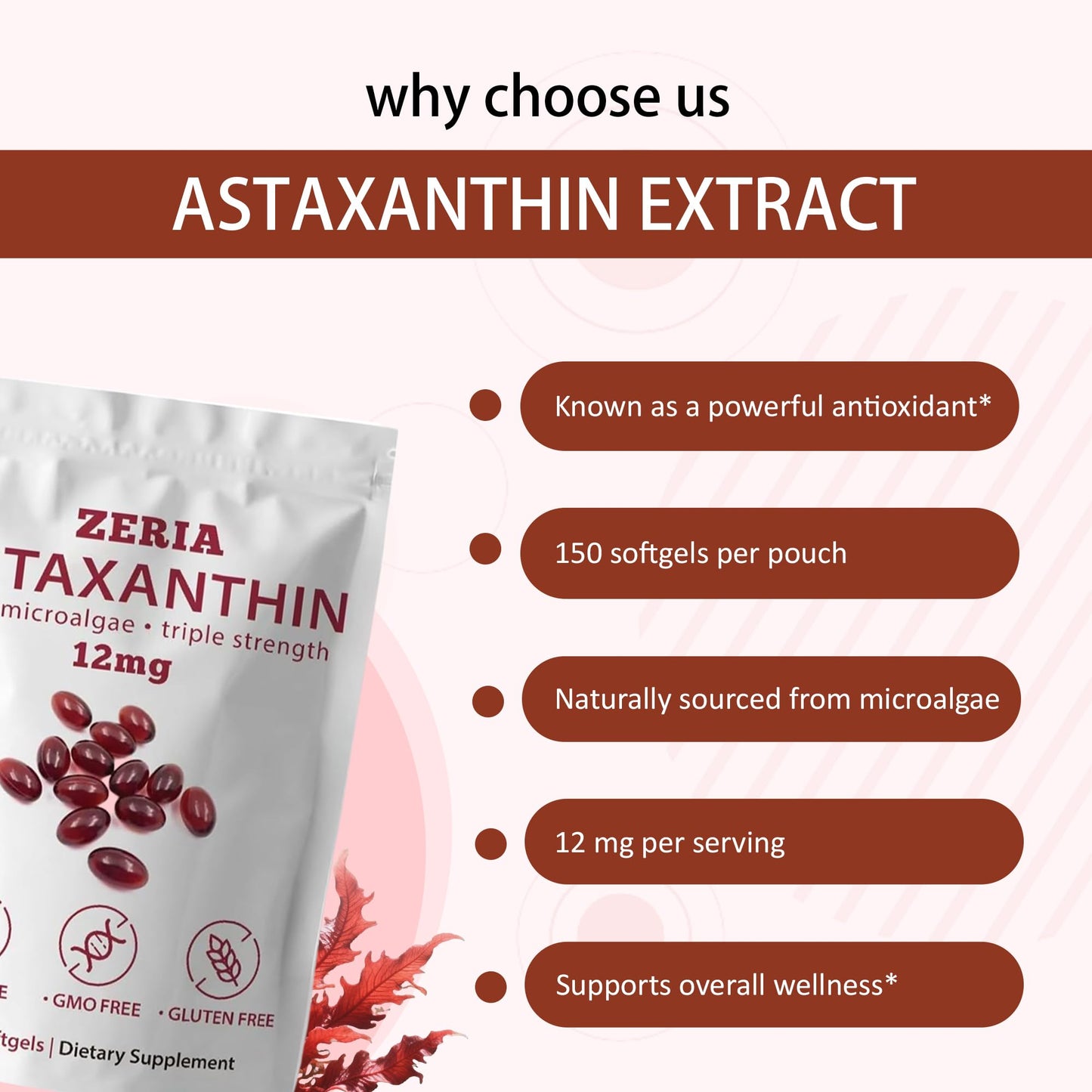 ZERIA Astaxanthin 12mg Softgels, 150 Softgels