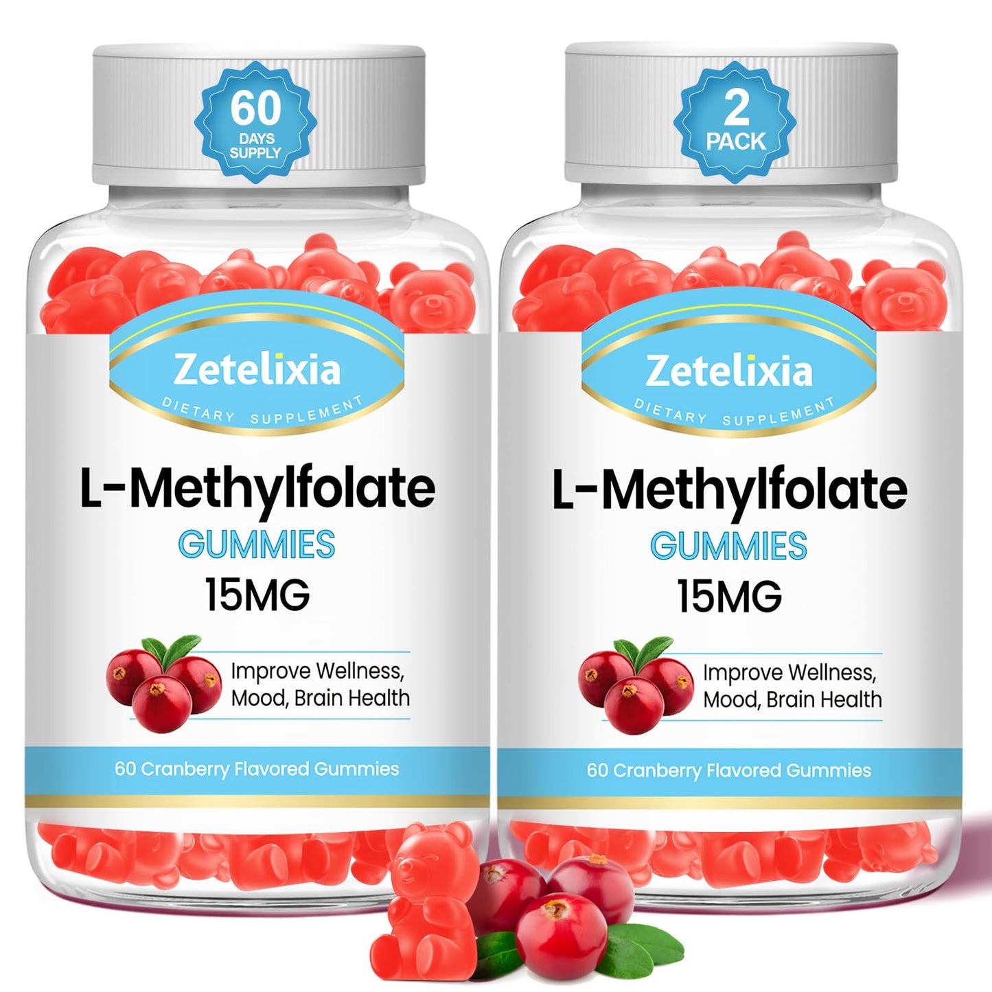 Zetelixia L-Methylfolate 15mg & Methyl B12 Gummies, 120 Count