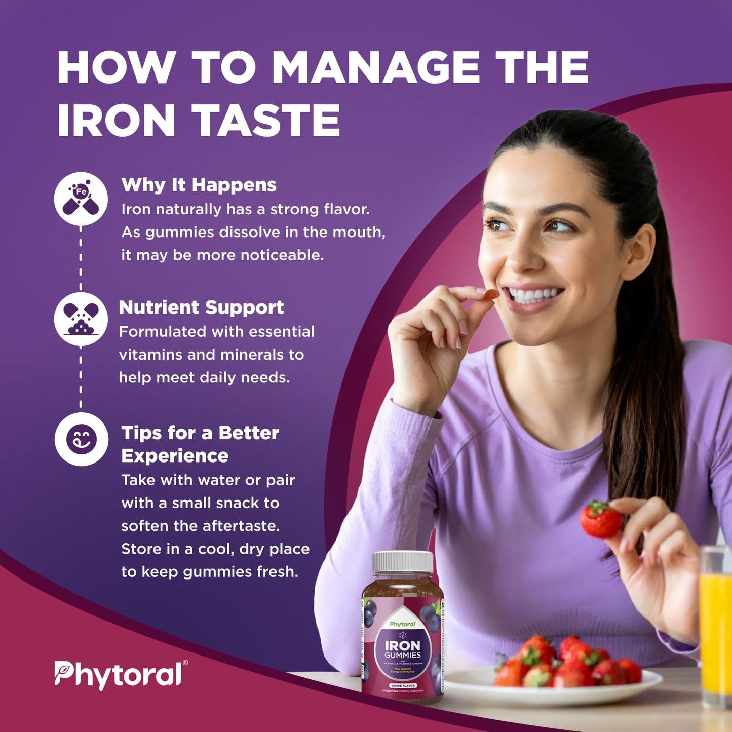 Phytoral Natural Multivitamin Iron Gummies for Adults Gummy, 60 Count