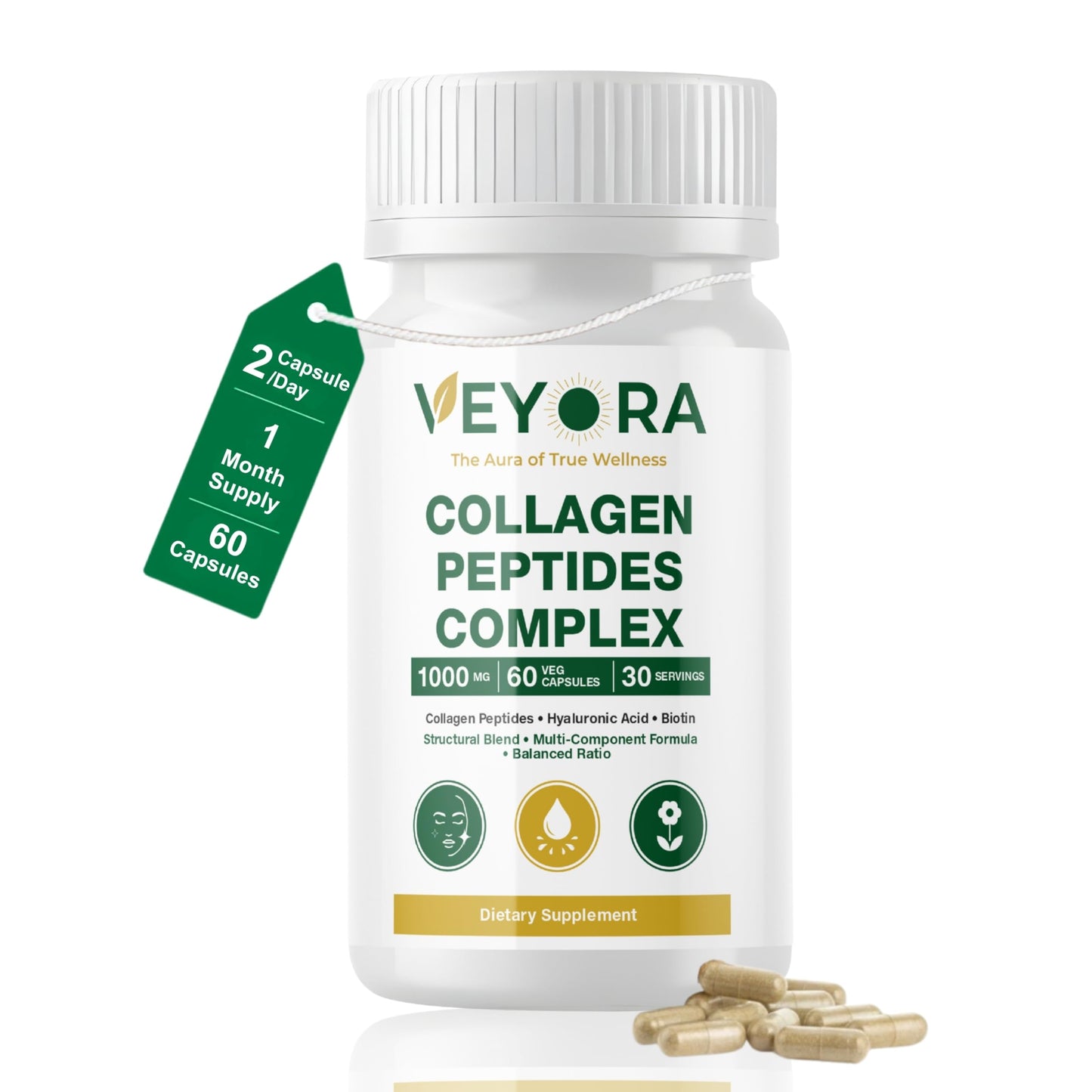 VEYORA Collagen Peptides Complex 1000 mg Capsules, 60 Count