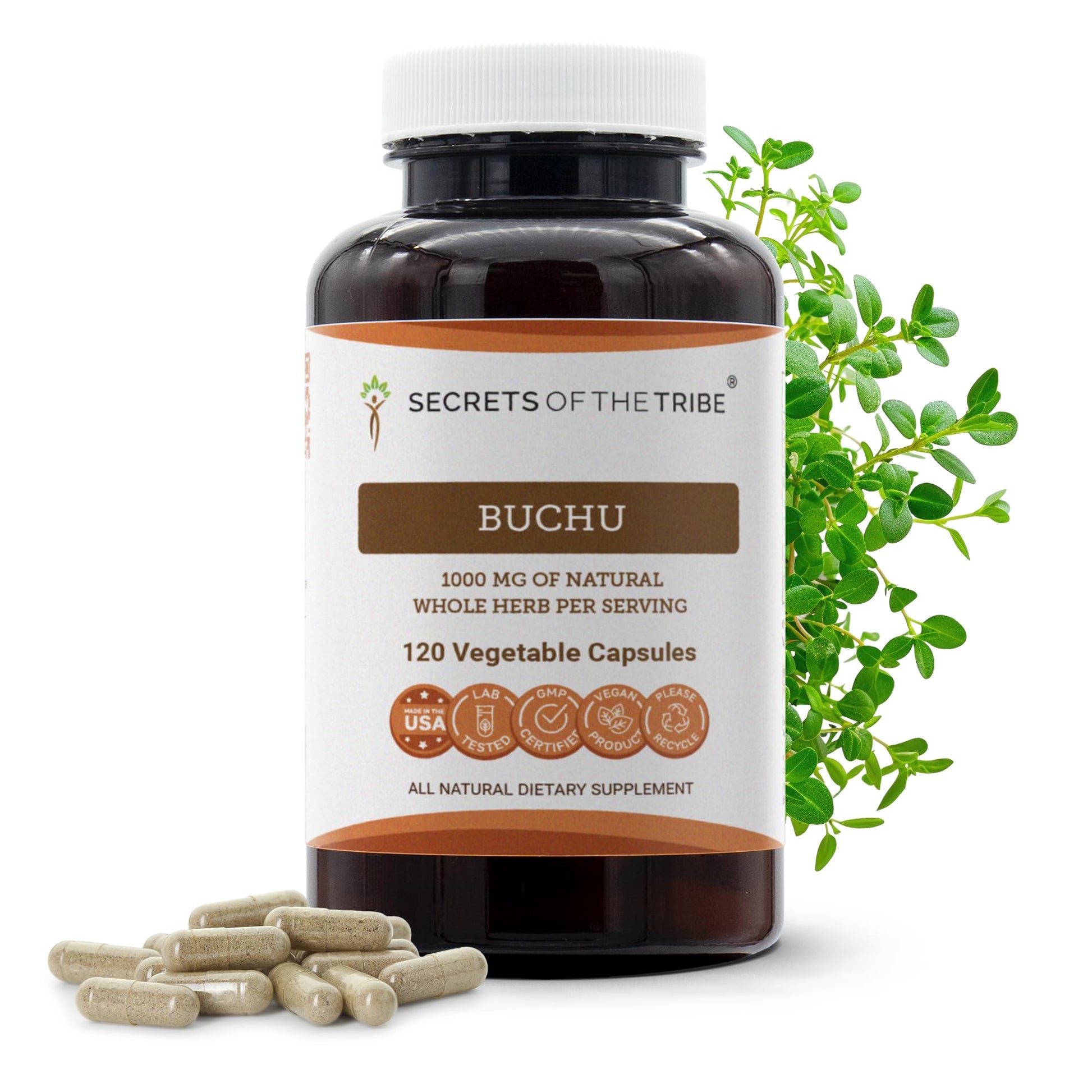Secrets of the Tribe Buchu 1000 mg Dried Leaf Capsules, 120 Count
