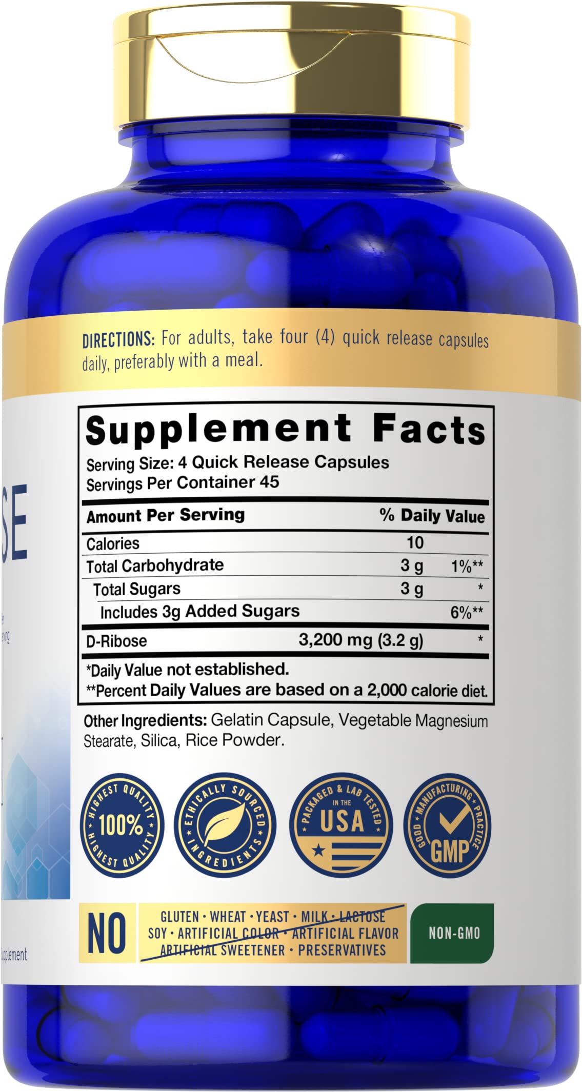 Carlyle D-Ribose 3200mg Capsules 180 Count