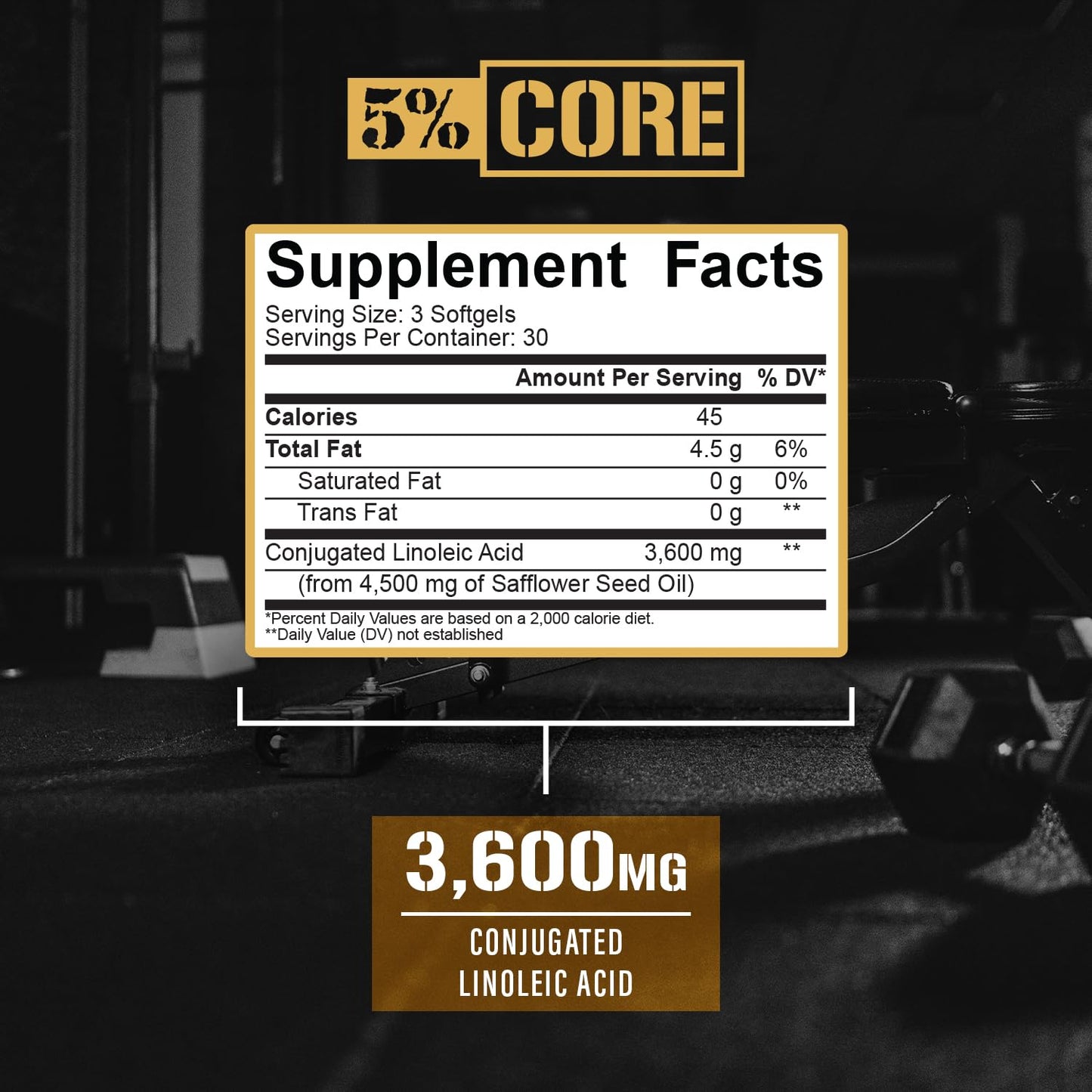 5% Nutrition Core CLA Supplement for Weight Loss, Metabolism Support & Muscle Preservation Softgels, 90 Count