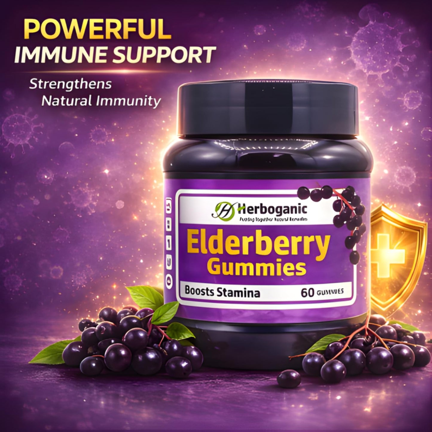 HERBOGANIC Elderberry Gummies 60 Count