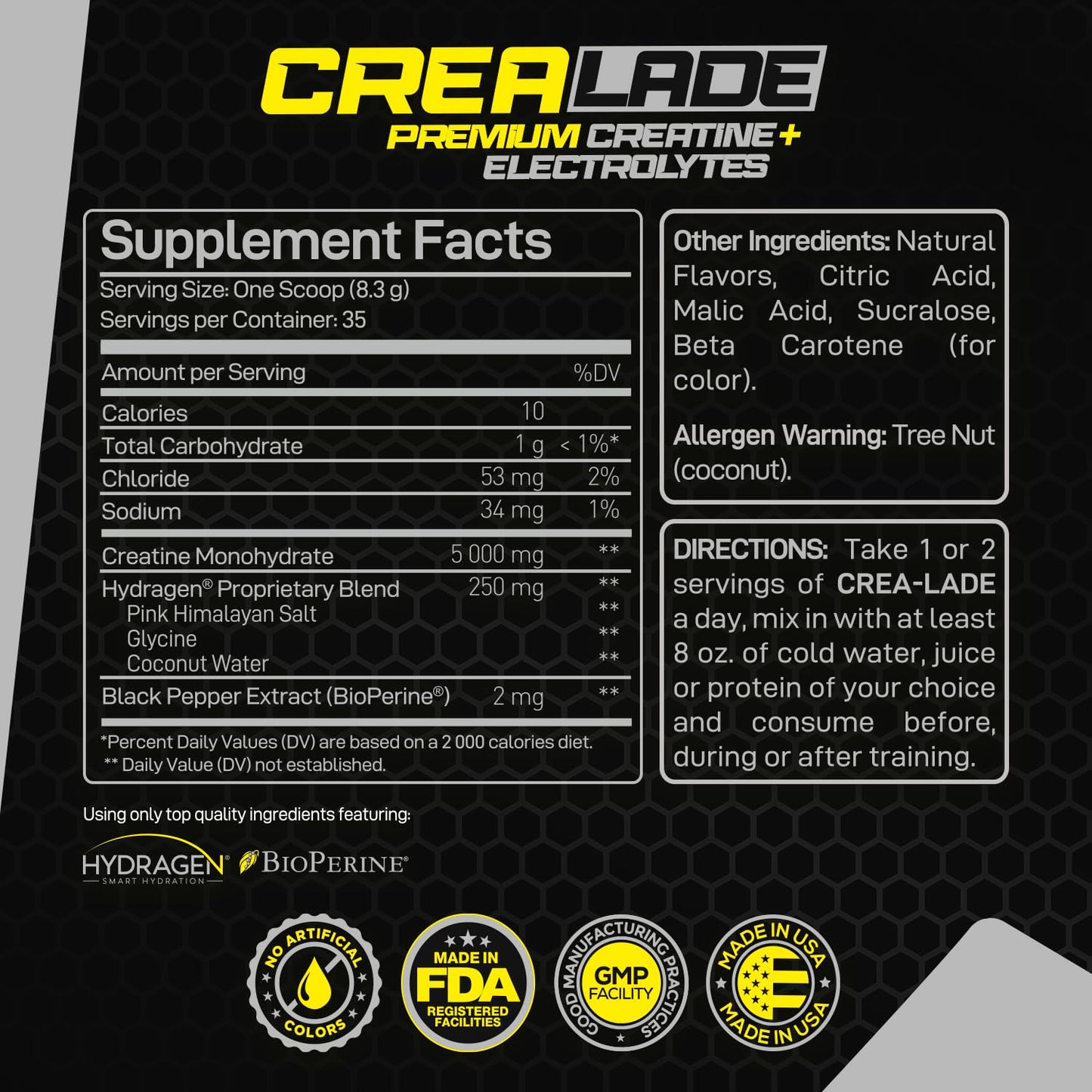 Forzagen CREA-Lade Premium Creatine Monohydrate with Electrolytes Flavored Lemonade Paradise Powder 35 Servings