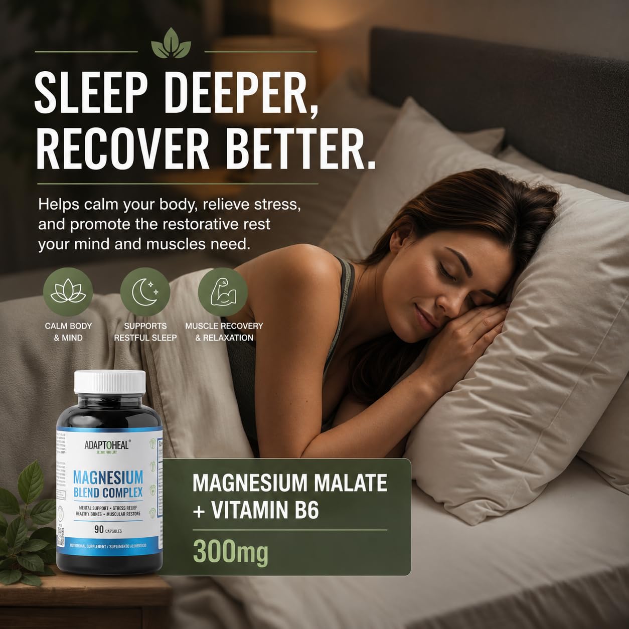 ADAPTOHEAL Magnesium Glycinate, Malate & Citrate Capsules, 90 Count