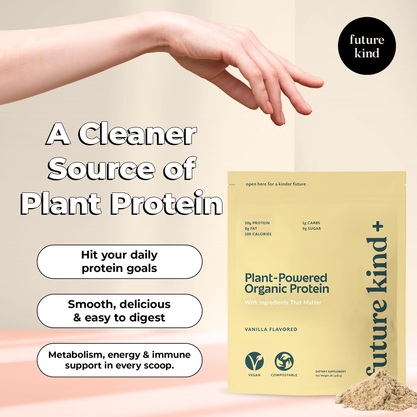 Future Kind Vegan Protein Powder Vanilla, Pea Protein, 32 Servings