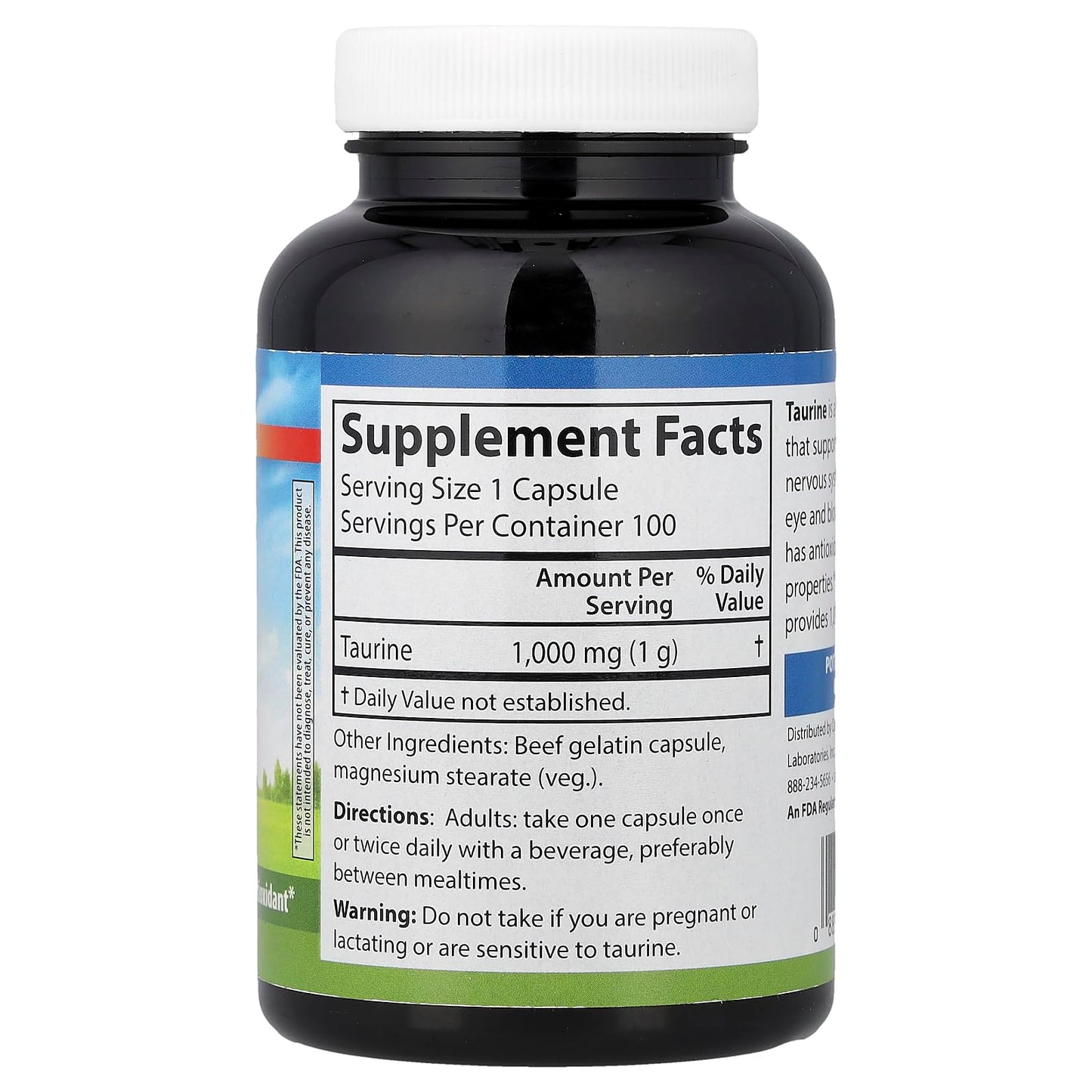 Carlson Taurine Free-Form Amino Acid for Nerve Health & Muscle Function Capsule, 100 Count